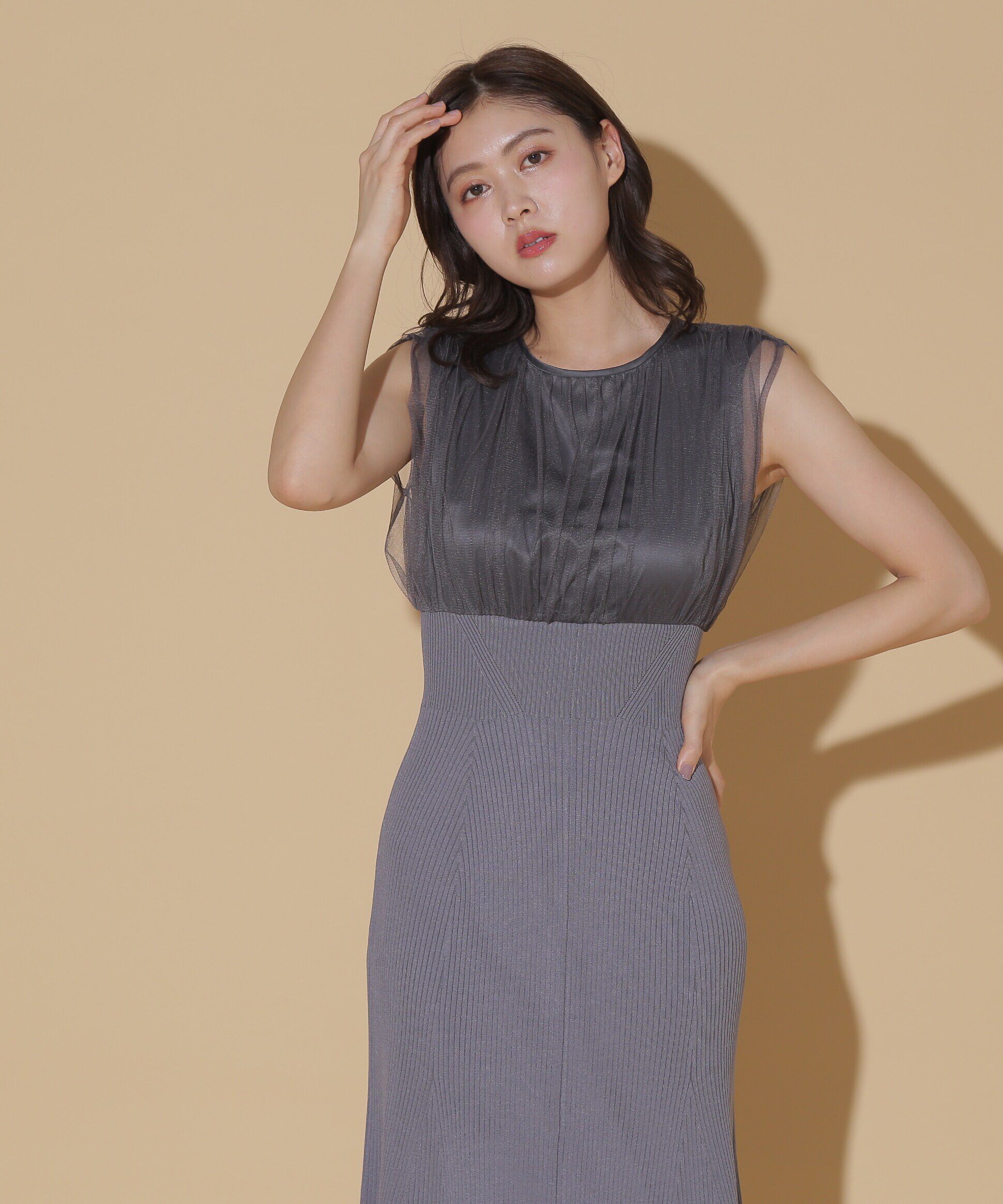  「チュールドッキングニットワンピース」|ワンピース|