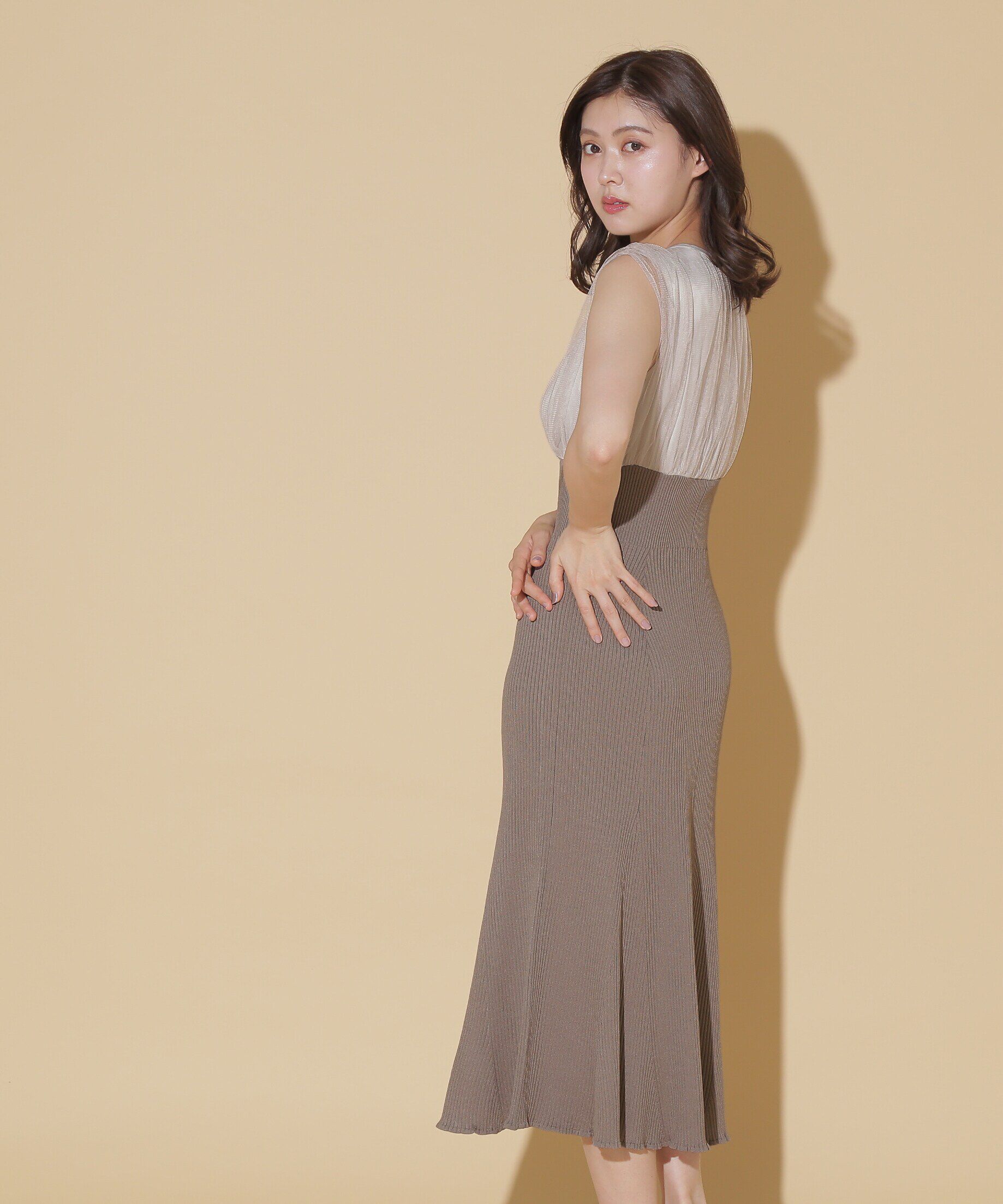  「チュールドッキングニットワンピース」|ワンピース|モカ