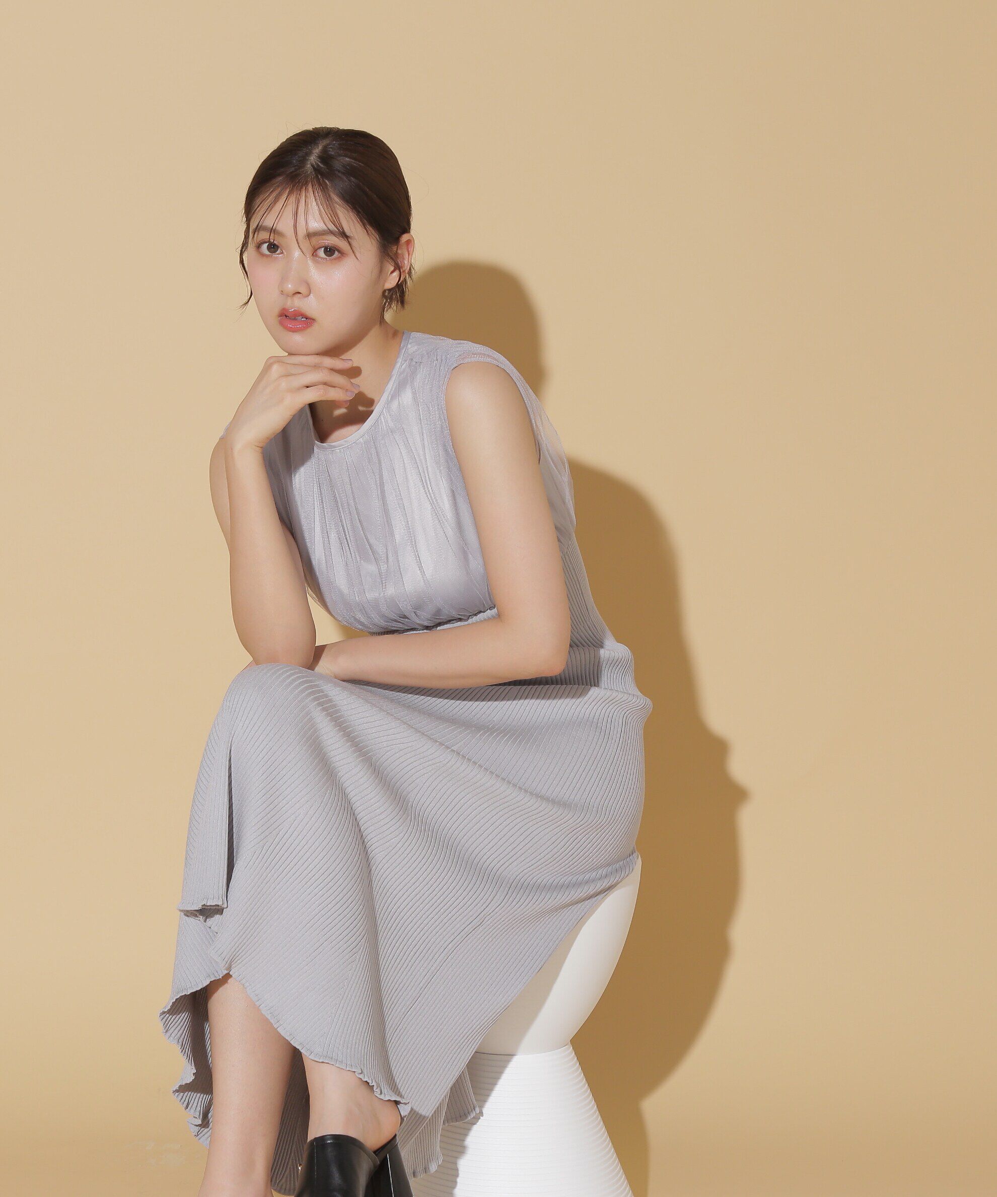  「チュールドッキングニットワンピース」|ワンピース|ブルー