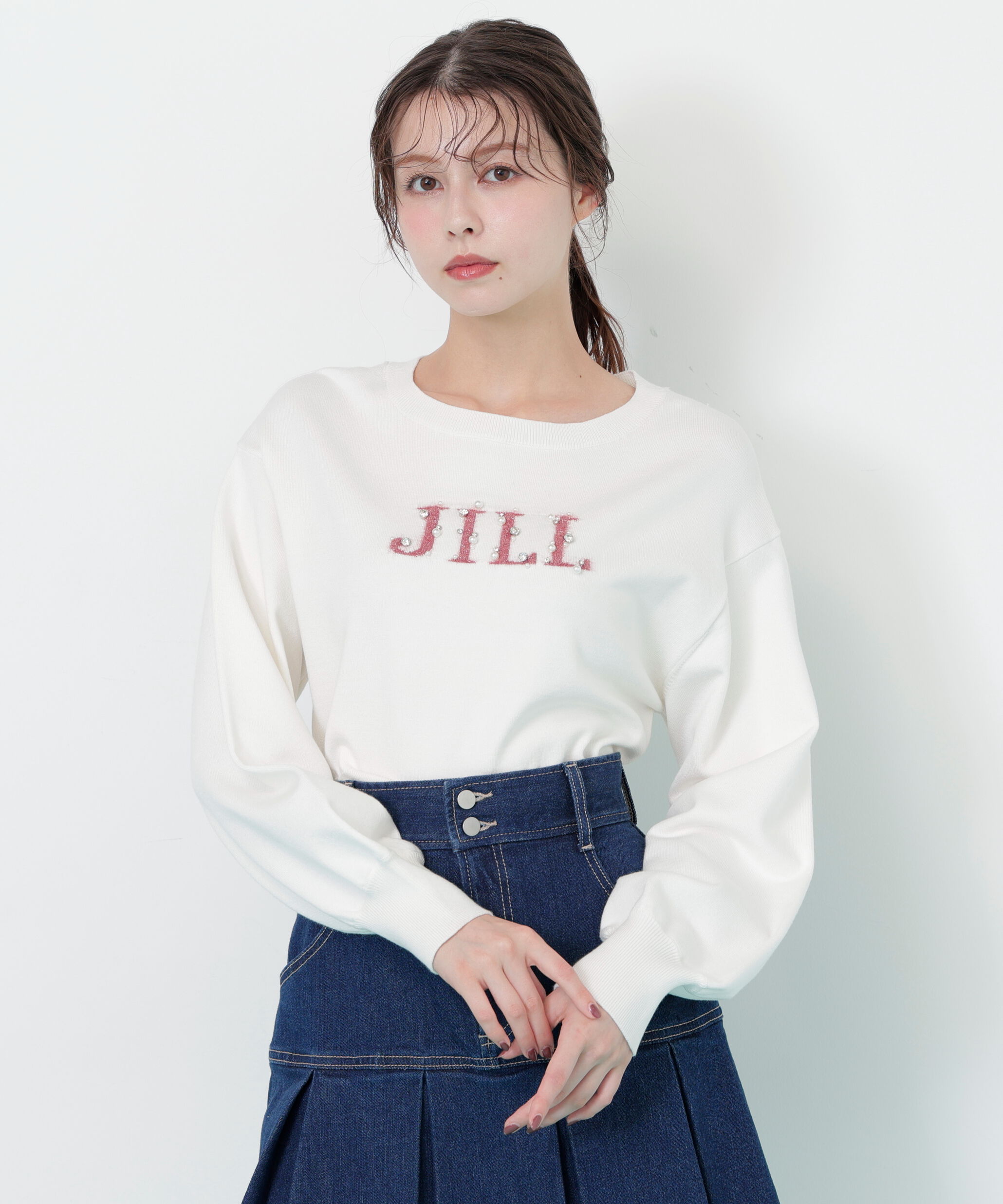  「ファンシーヤーンビジューロゴニット」|ニット・セーター|ホワイト