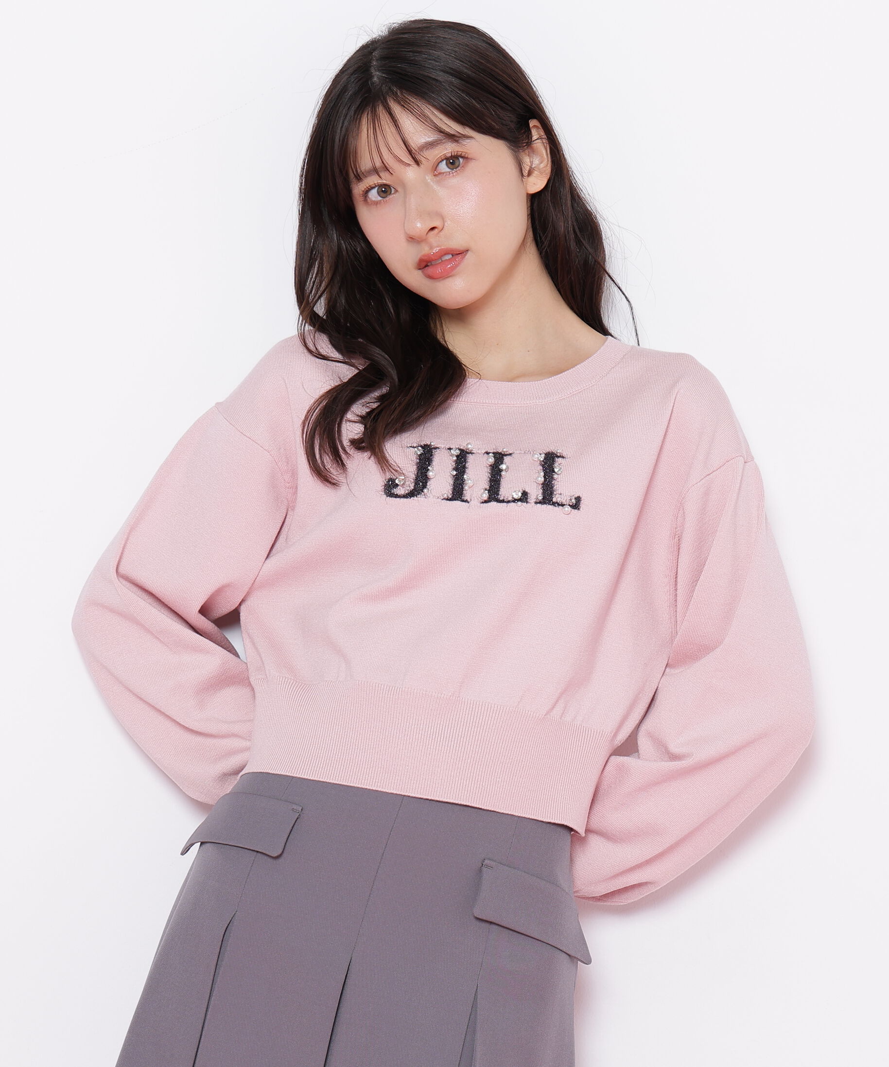  「ファンシーヤーンビジューロゴニット」|ニット・セーター|ピンク