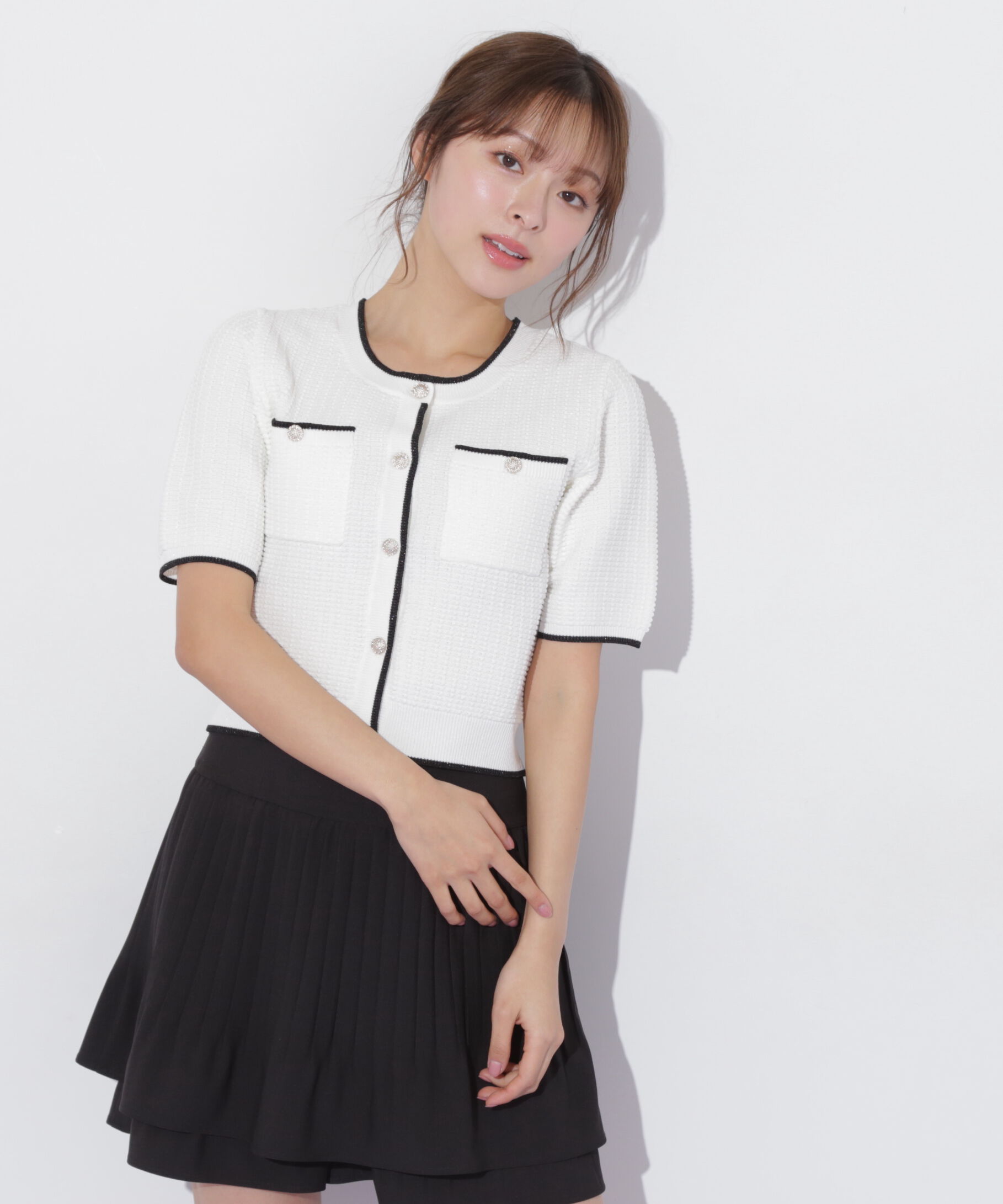  「半袖ツイードニットカーディガン」|ニット・セーター|