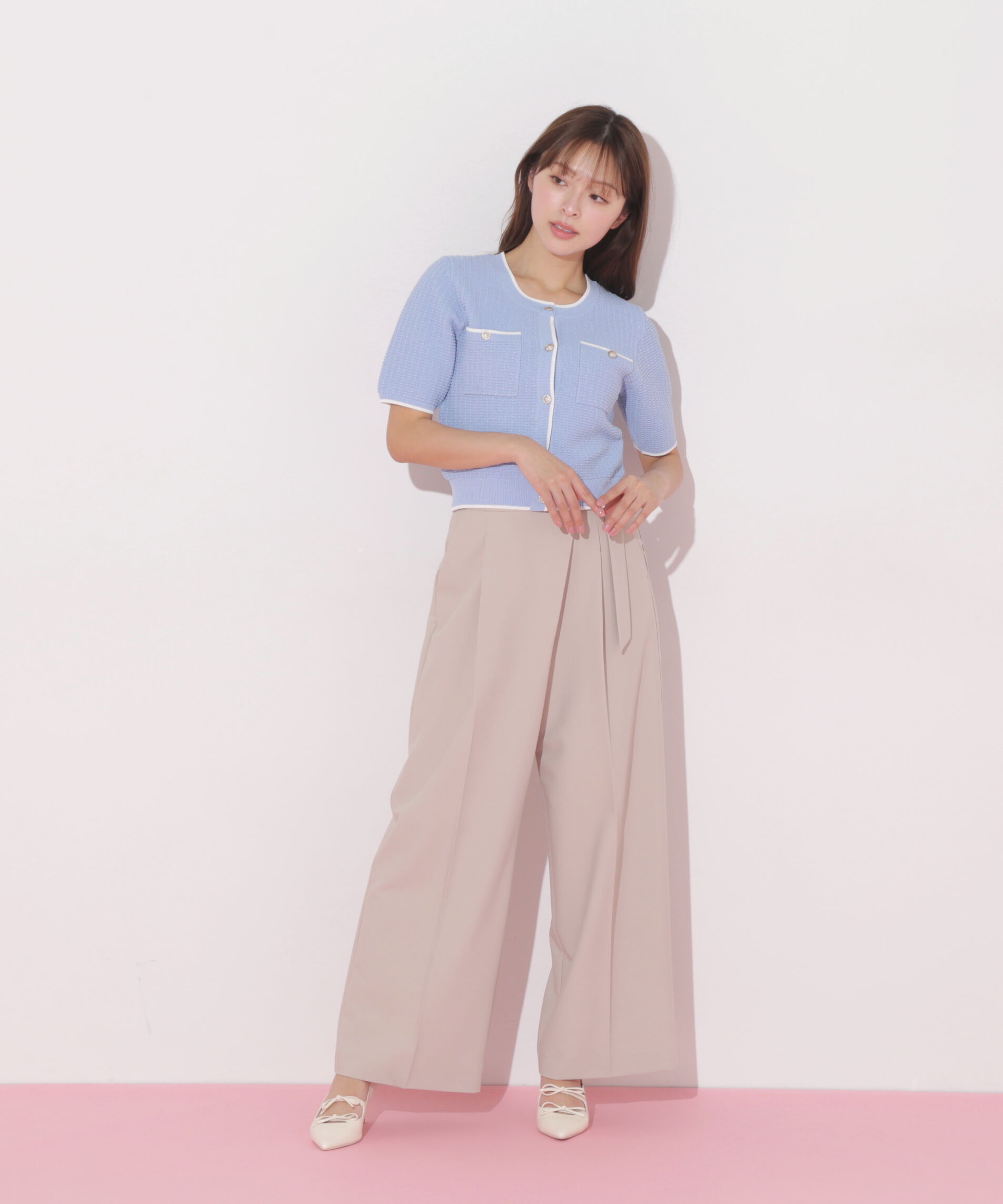  「半袖ツイードニットカーディガン」|ニット・セーター|