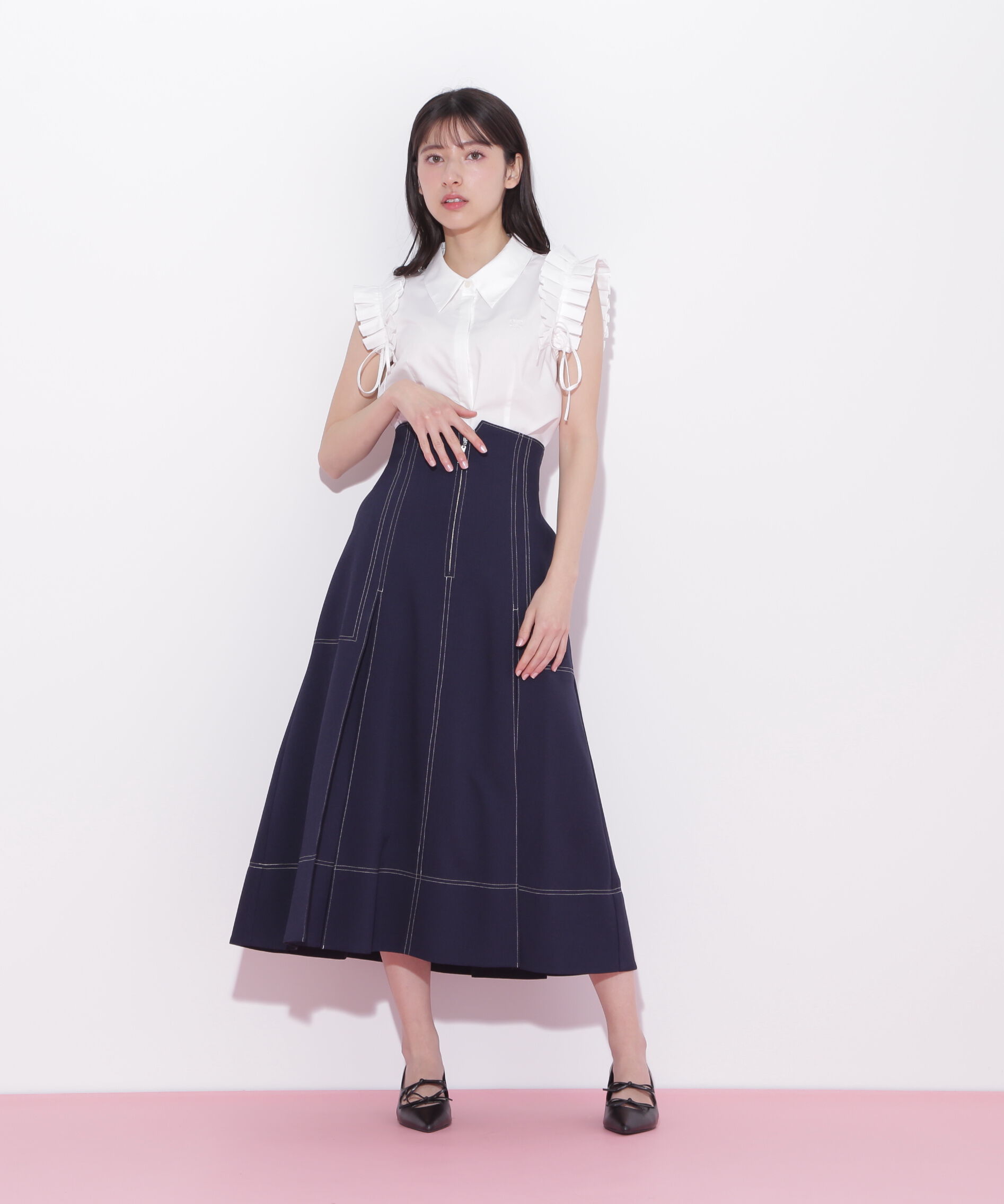  「フロントジップタックスカート」|スカート|