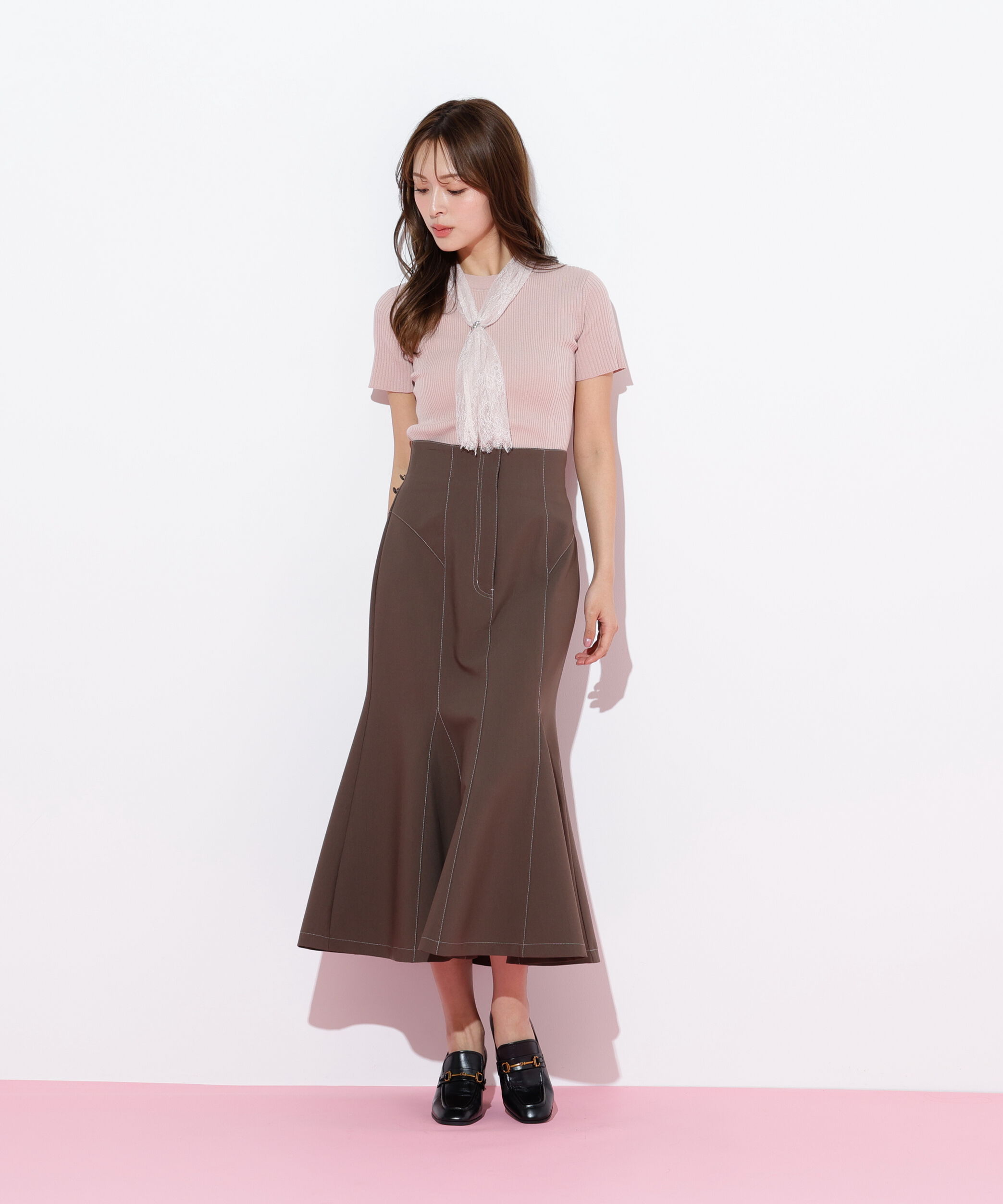  「レーススカーフ付ニットトップス」|ニット・セーター|