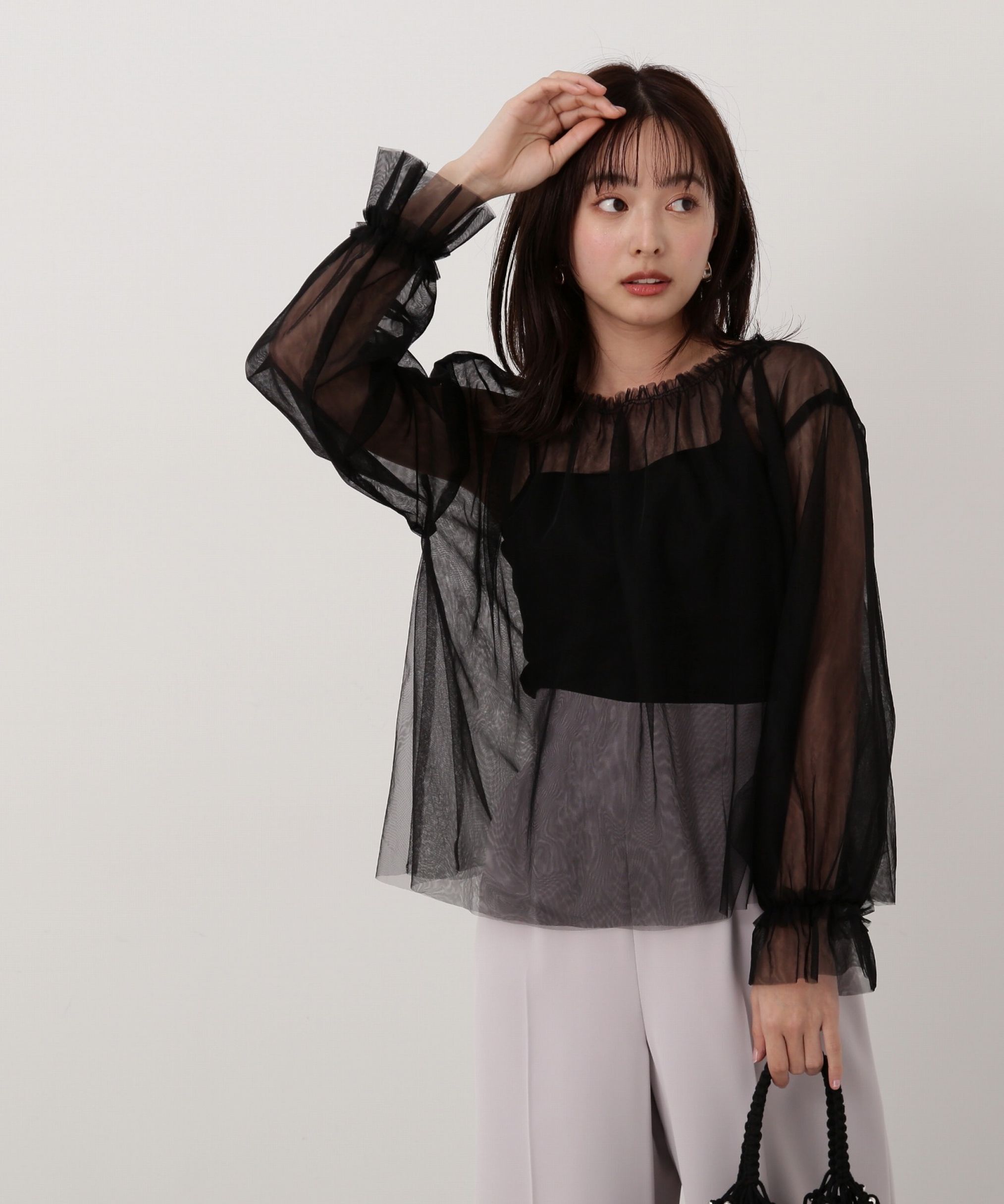 PROPORTION BODY DRESSING「シアーチュールブラウス」|シャツ・ブラウス|ブラック