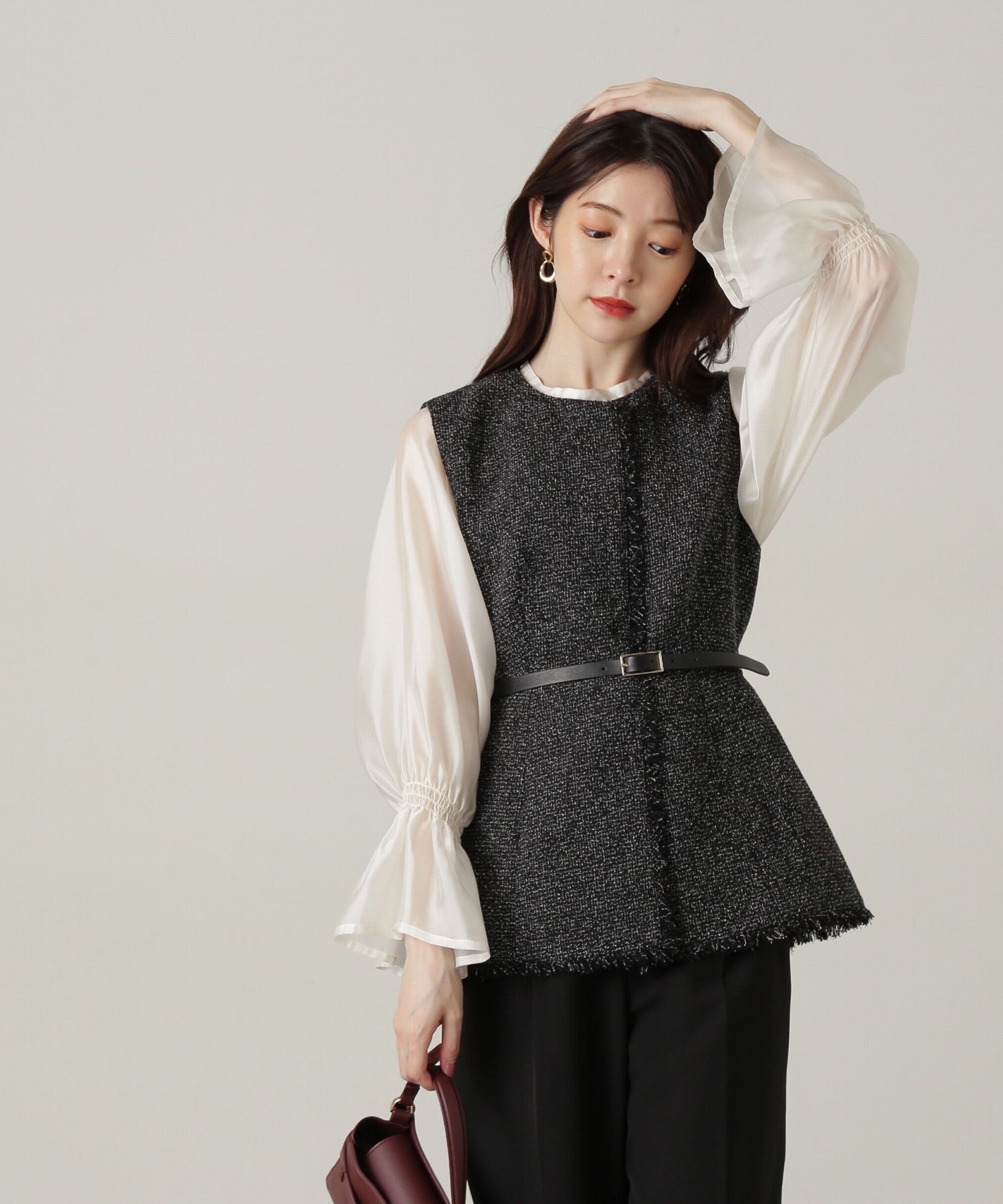 PROPORTION BODY DRESSING「ベルト付きペプラムツイードジレ24AW」|その他|