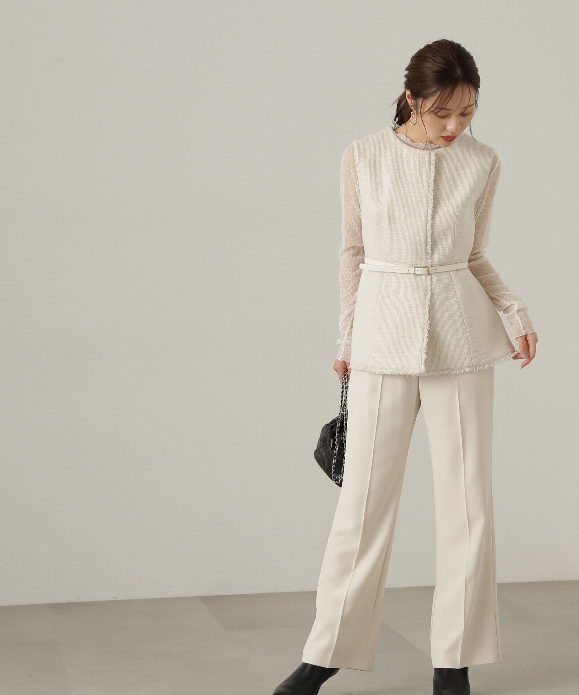 PROPORTION BODY DRESSING「ベルト付きペプラムツイードジレ24AW」|その他|