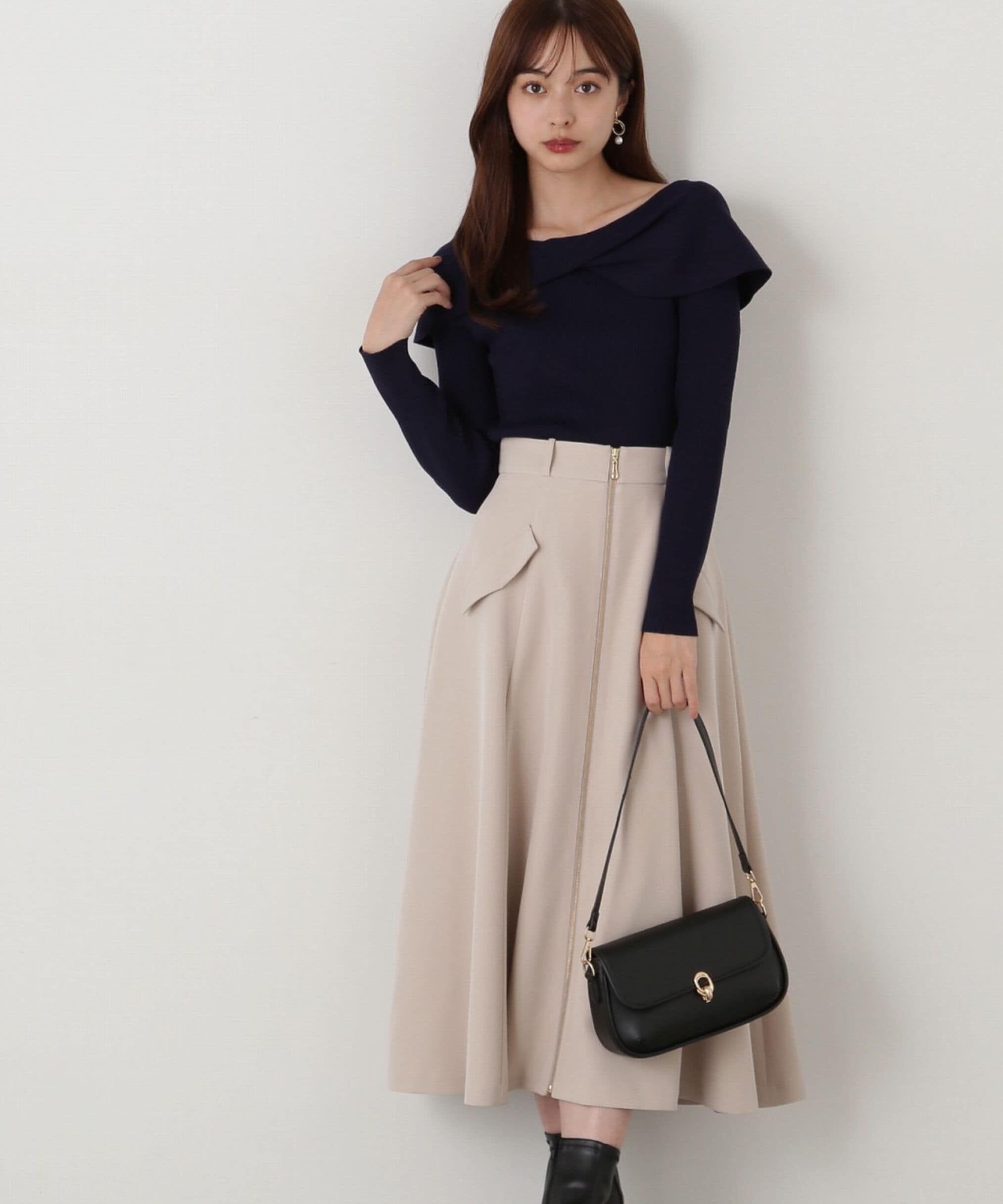 PROPORTION BODY DRESSING「フロントファスナーフレアスカート」|スカート|ベージュ