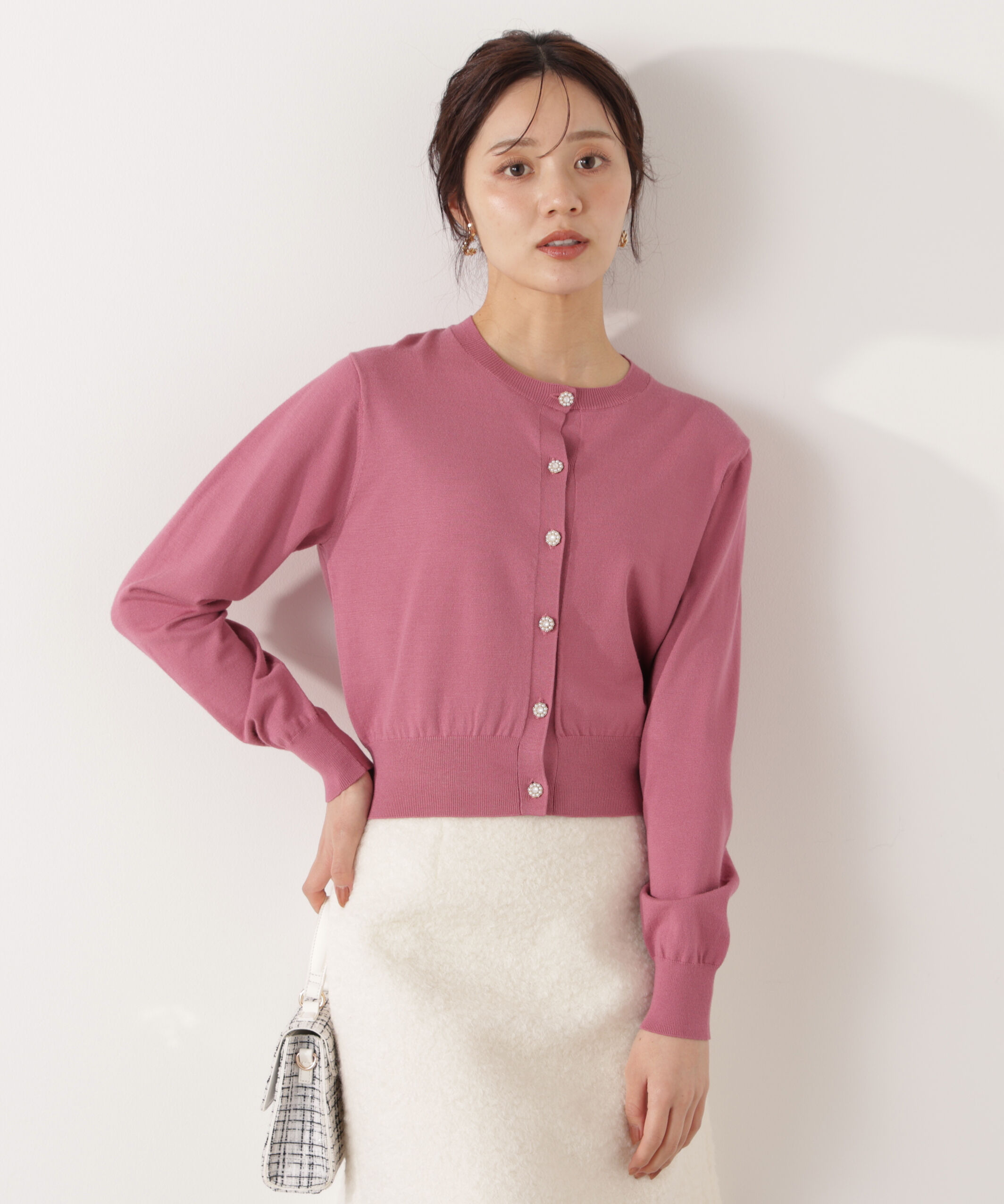 PROPORTION BODY DRESSING「＜ウォッシャブル＞キラ釦カーディガン」|カーディガン|ピンク
