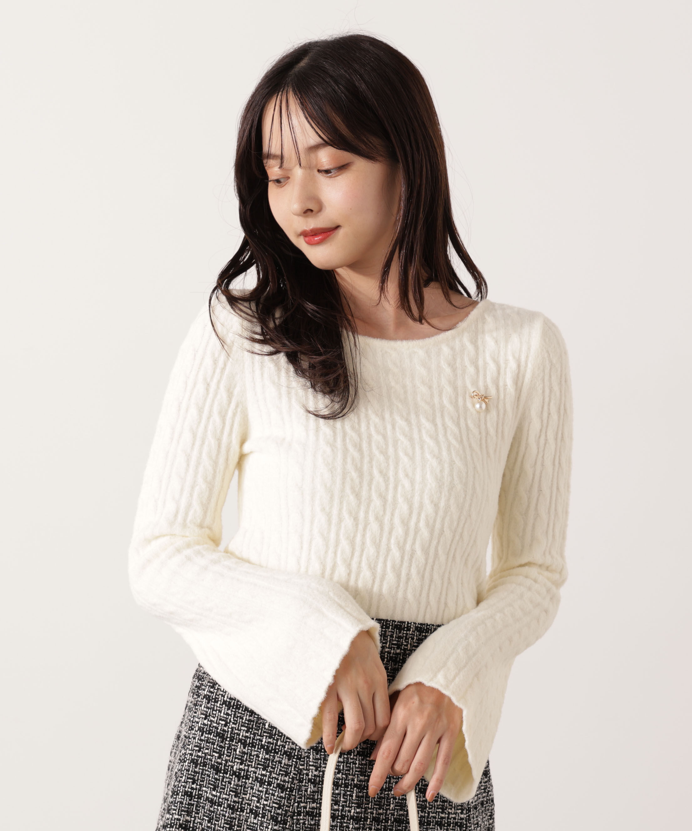 PROPORTION BODY DRESSING「チャーム付きミニケーブルニット  25AW」|ニット・セーター|