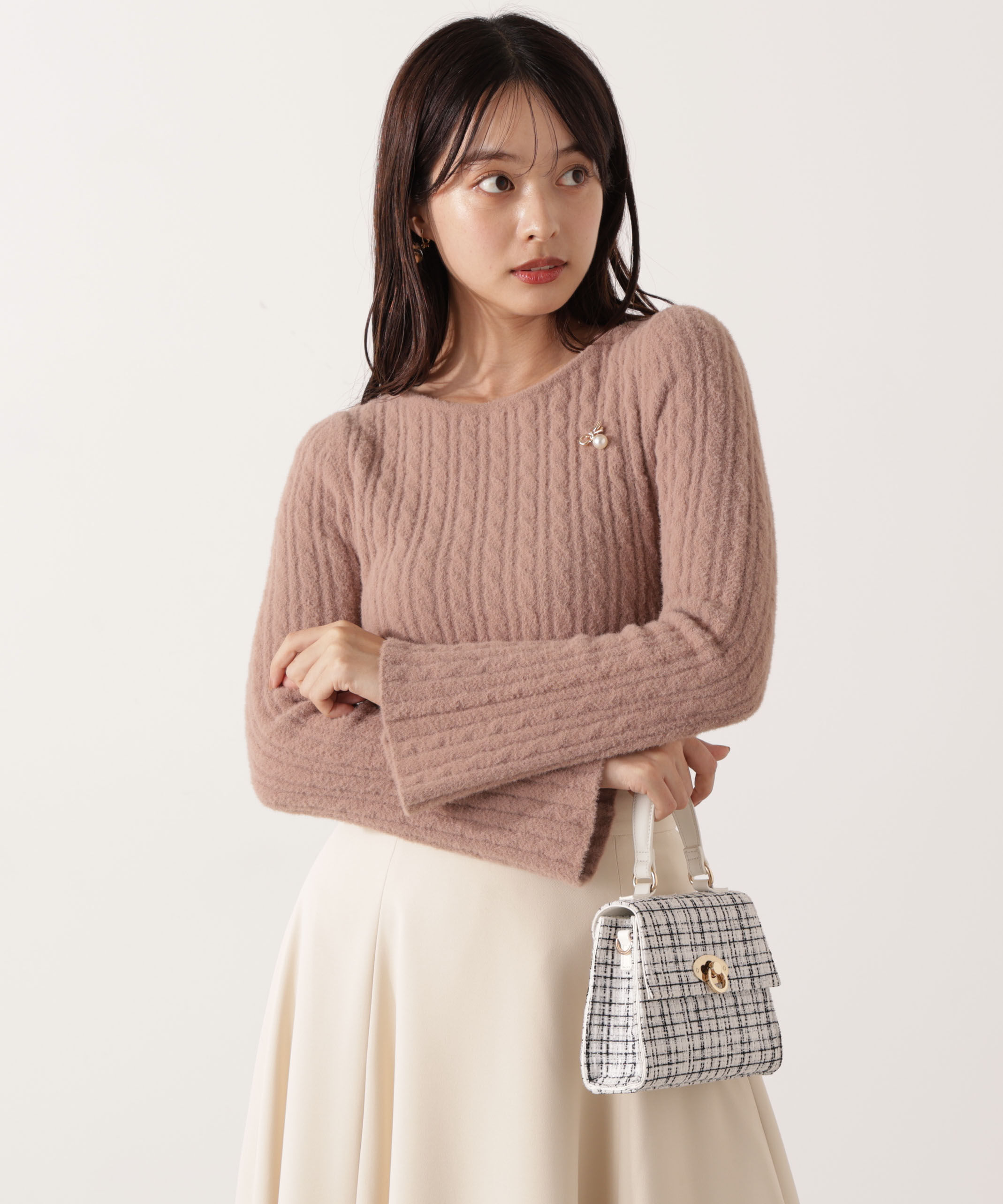 PROPORTION BODY DRESSING「チャーム付きミニケーブルニット  25AW」|ニット・セーター|ブラウン