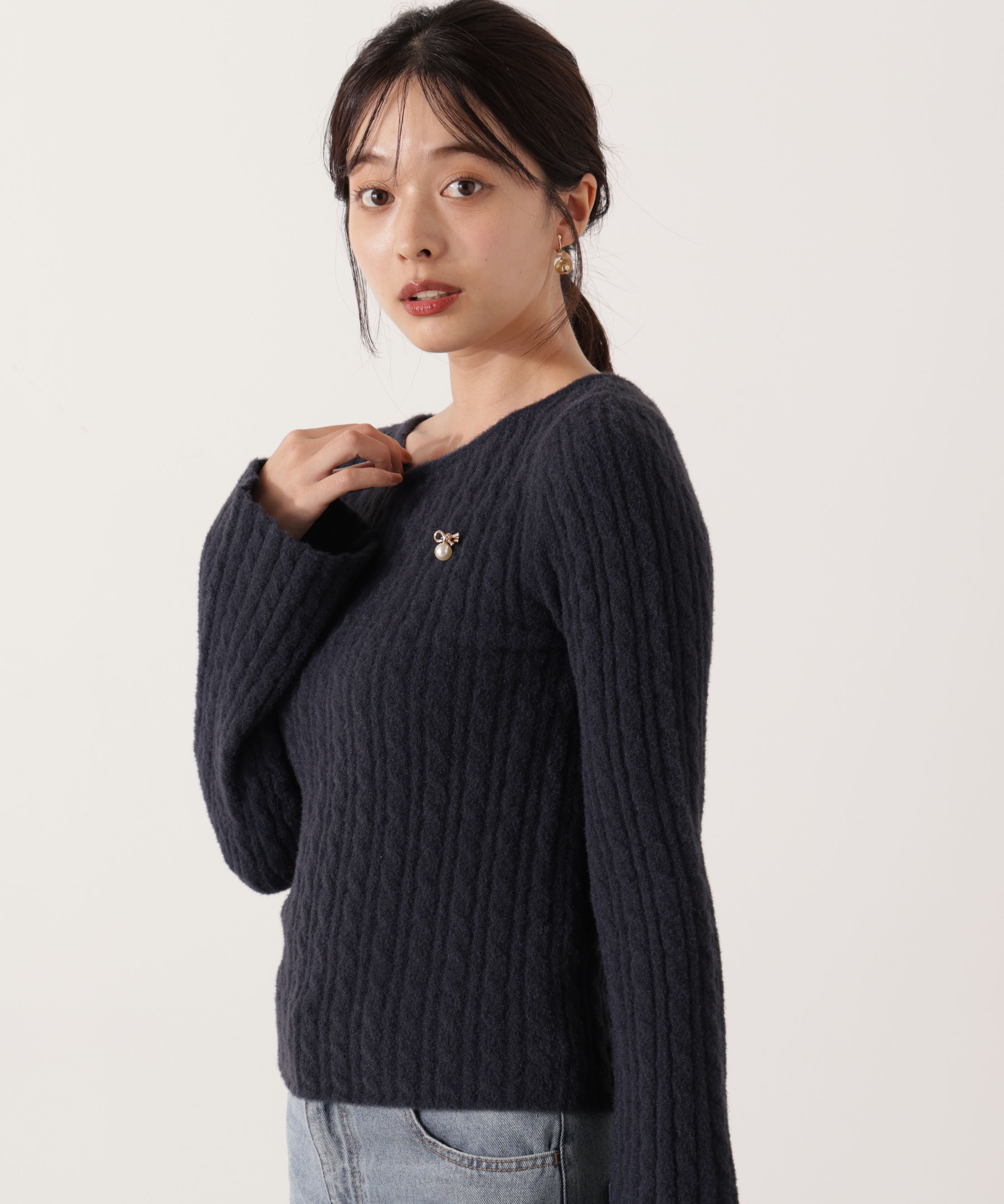 PROPORTION BODY DRESSING「チャーム付きミニケーブルニット  25AW」|ニット・セーター|