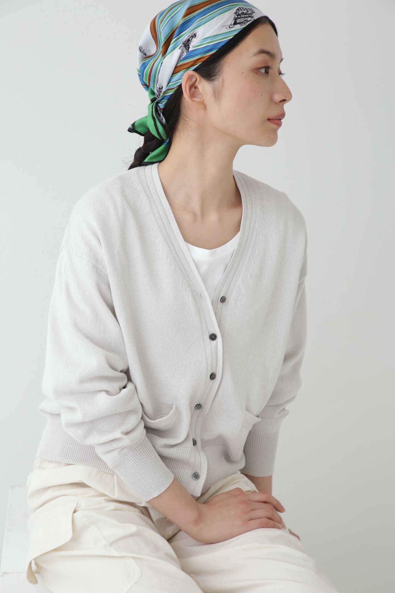  「◆ペーパーヤーンカーディガン」|ニット・セーター|ライトグレー