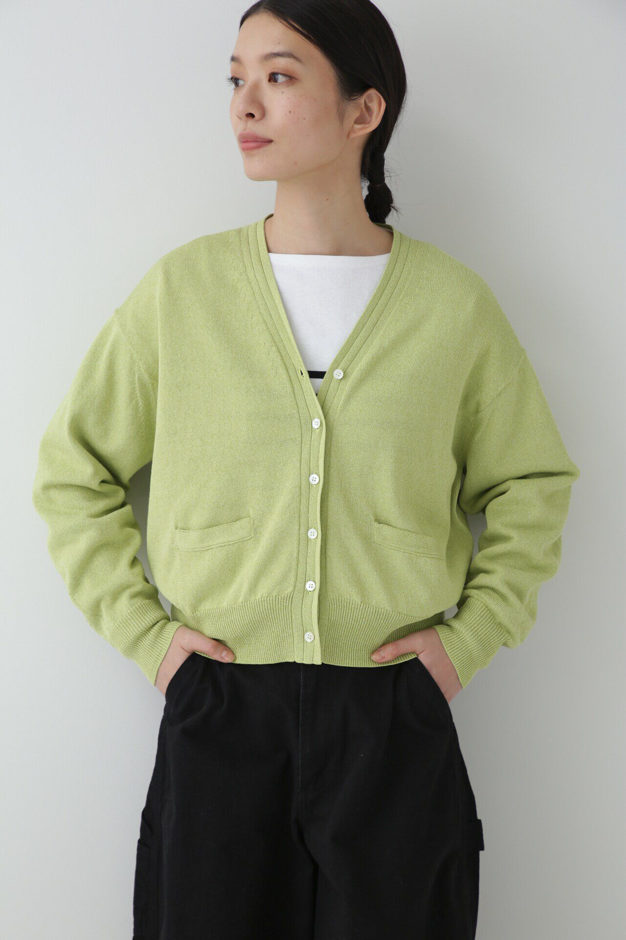  「◆ペーパーヤーンカーディガン」|ニット・セーター|ライトグリー