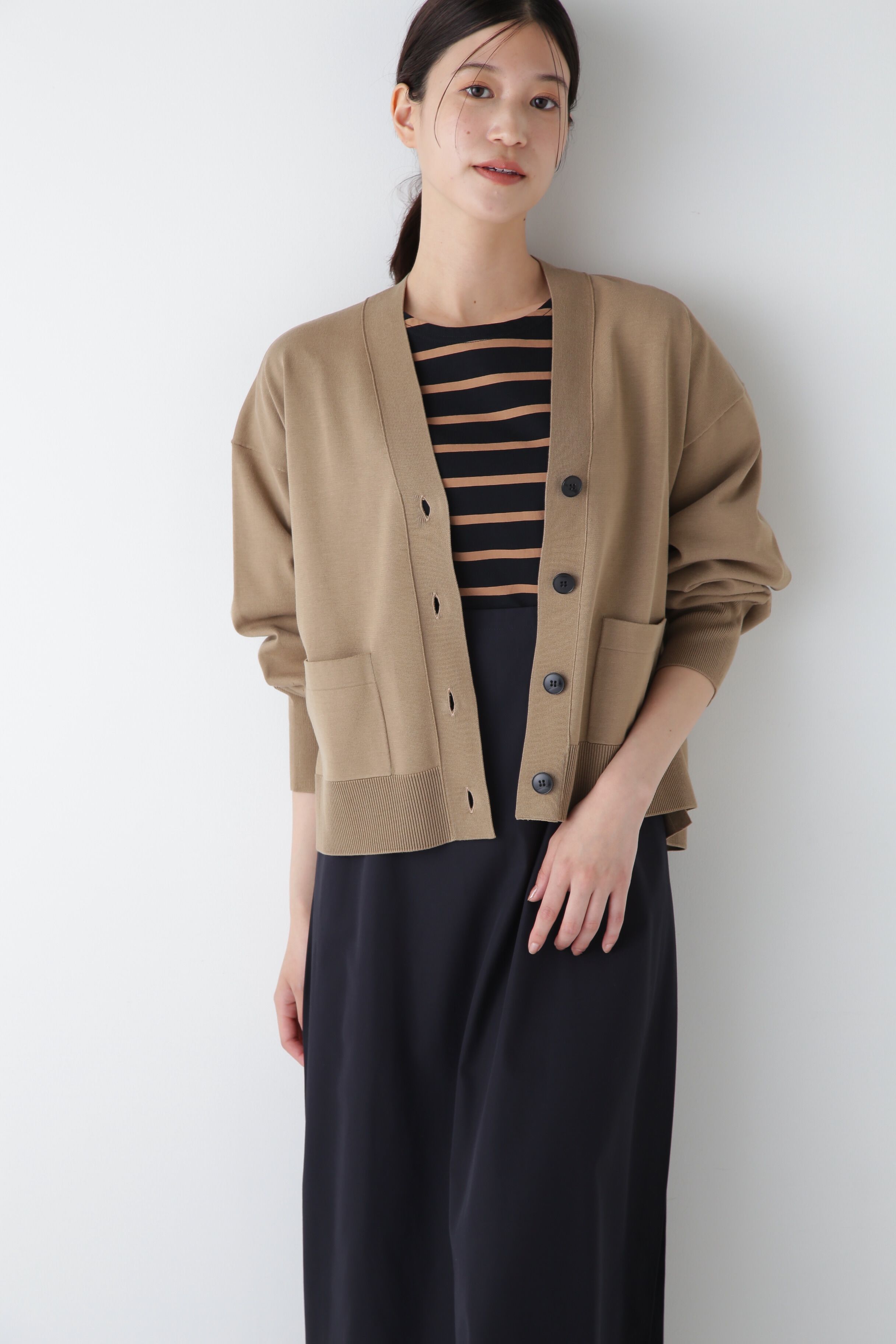 「◆オーガニックコットンＶネックカーディガン」|ニット・セーター|ベージュ