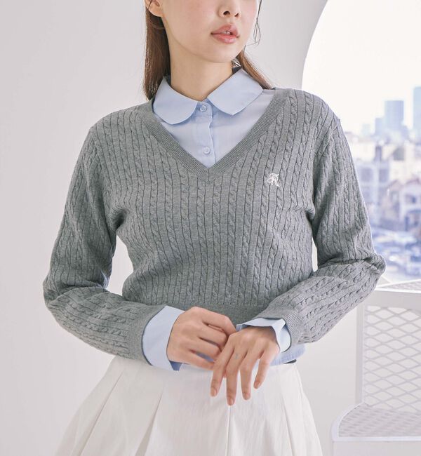 archives「Ｖネックケーブルニット&times;シャツＳＥＴ」|カーディガン|