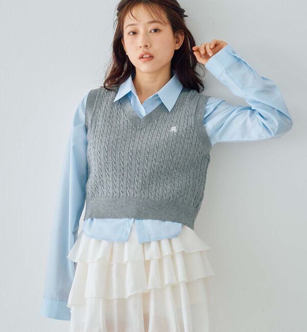 archives「Ｖネックケーブルニットベスト&times;シャツＳＥＴ」|カーディガン|GRAY