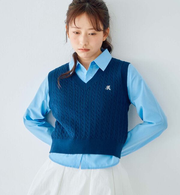 archives「Ｖネックケーブルニットベスト&times;シャツＳＥＴ」|カーディガン|NAVY