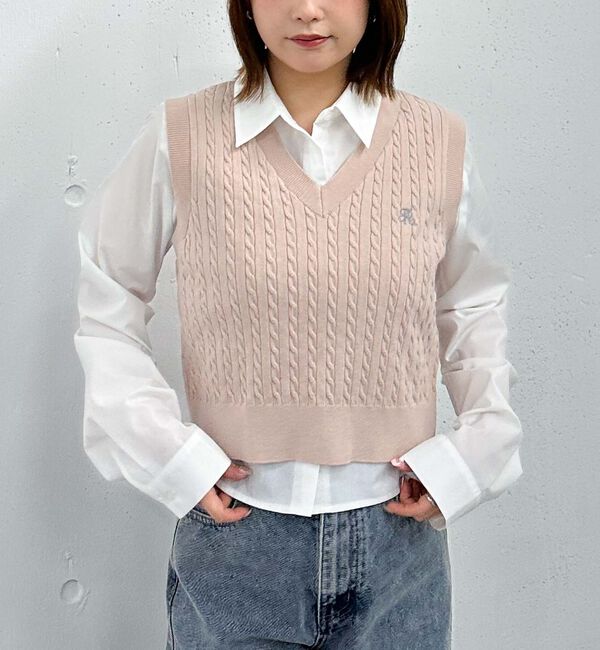 archives「Ｖネックケーブルニットベスト&times;シャツＳＥＴ」|カーディガン|PINK