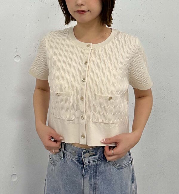 archives「ハーフスリーブ細ケーブルニットカーディガン」|カーディガン|IVORY