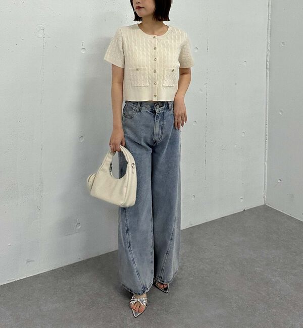 archives「ハーフスリーブ細ケーブルニットカーディガン」|カーディガン|