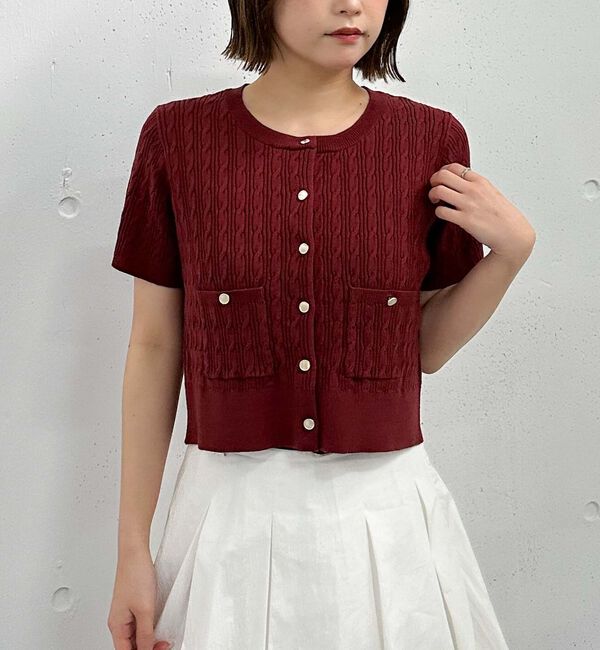 archives「ハーフスリーブ細ケーブルニットカーディガン」|カーディガン|RED