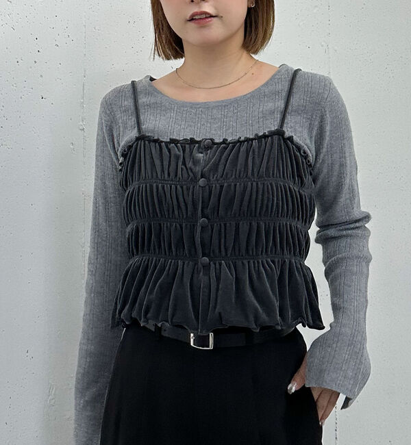 archives「ベロアシャーリングビスチェ&times;リブニットプルオーバーＳＥＴ」|カーディガン|GRAY