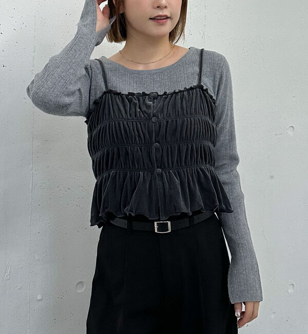 archives「ベロアシャーリングビスチェ&times;リブニットプルオーバーＳＥＴ」|カーディガン|