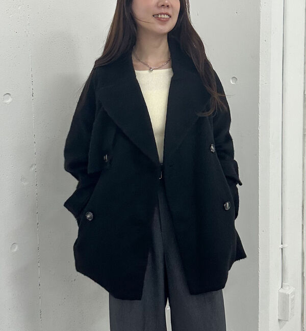 archives「シャギーダブルミドルコート」|ダッフルコート|BLACK