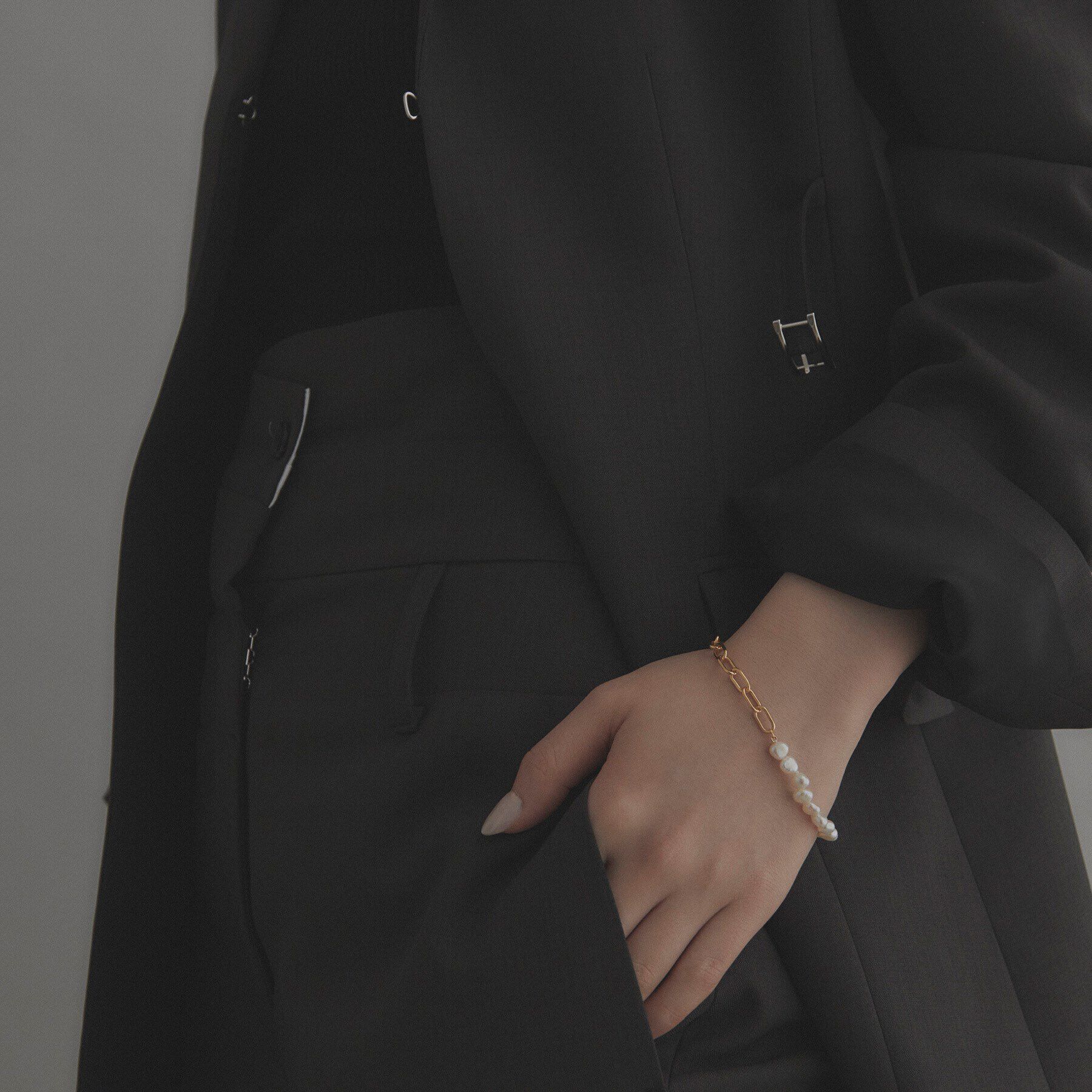 COCOSHNIK ONKITSCH「シルバー バロックパール チェーンミックス ブレスレットＳ GP」|ブレスレット・バングル|