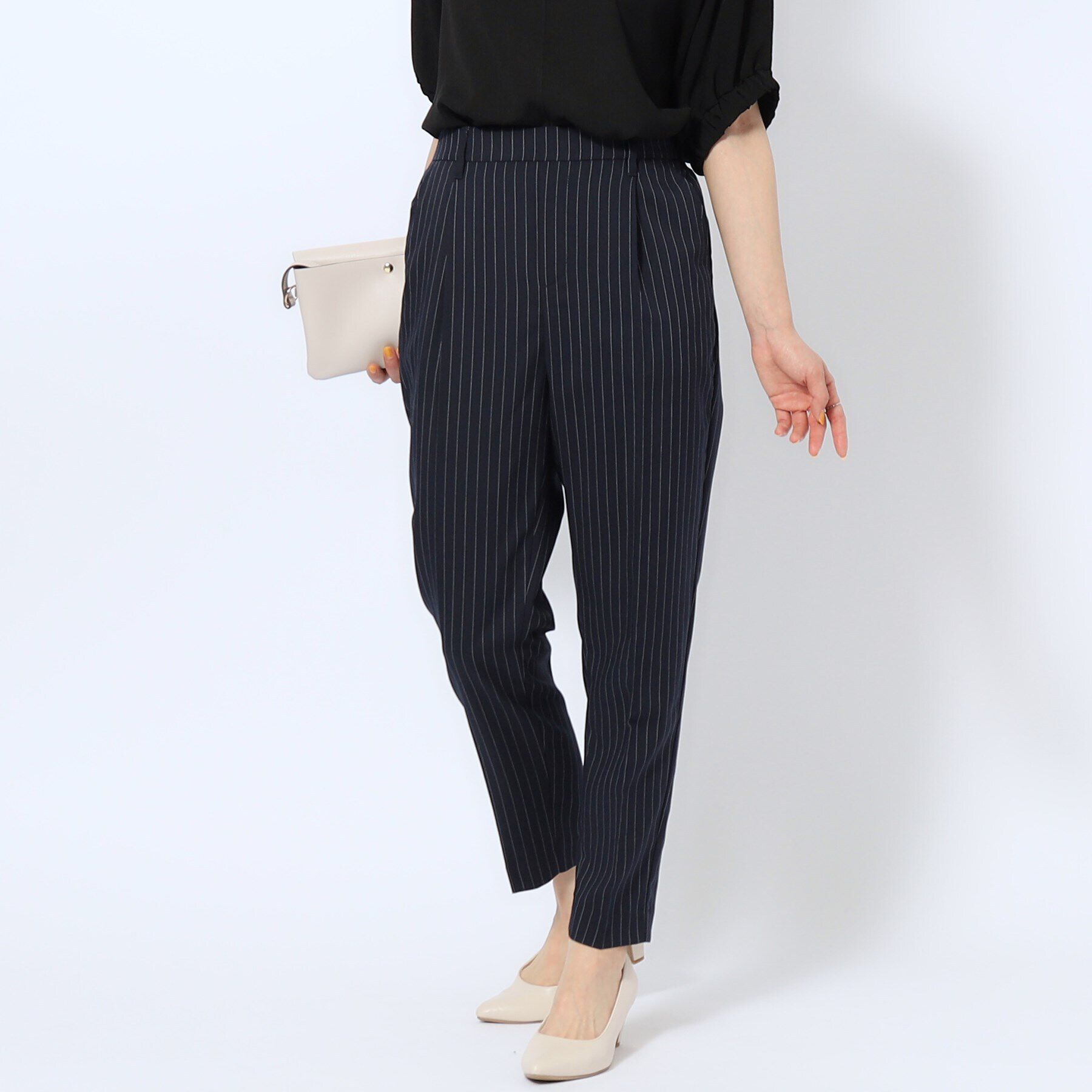 SHOO･LA･RUE「【洗える/SS-3L】すっきりキレイにかっこよく 大人のテーパードパンツ」|その他|ネイビー(394)