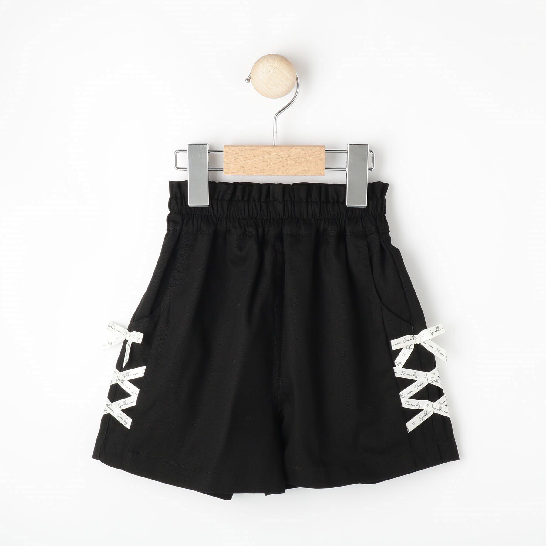 SHOO･LA･RUE「【100-150cm】大人ぽい着こなしに サイドレースアップ ショートパンツ」|キュロット|ブラック(019)