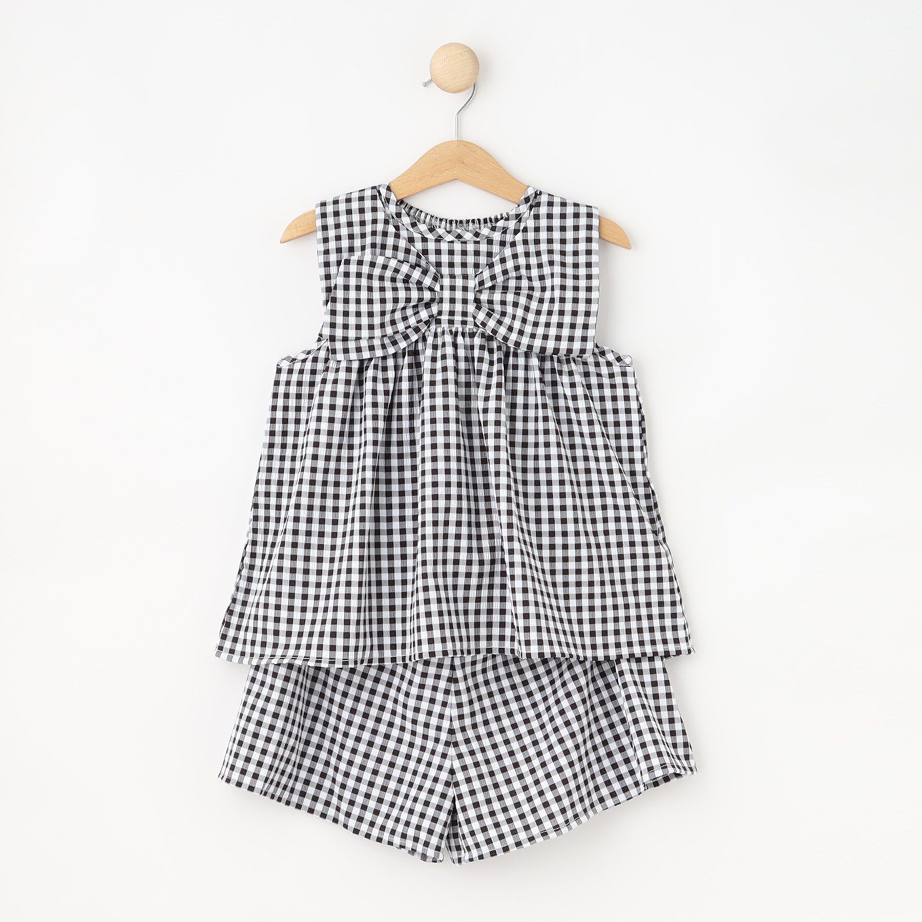 SHOO･LA･RUE「【100-150cm】着るだけでコーデが決まる ギンガムチェックセットアップ」|その他|ブラック(219)