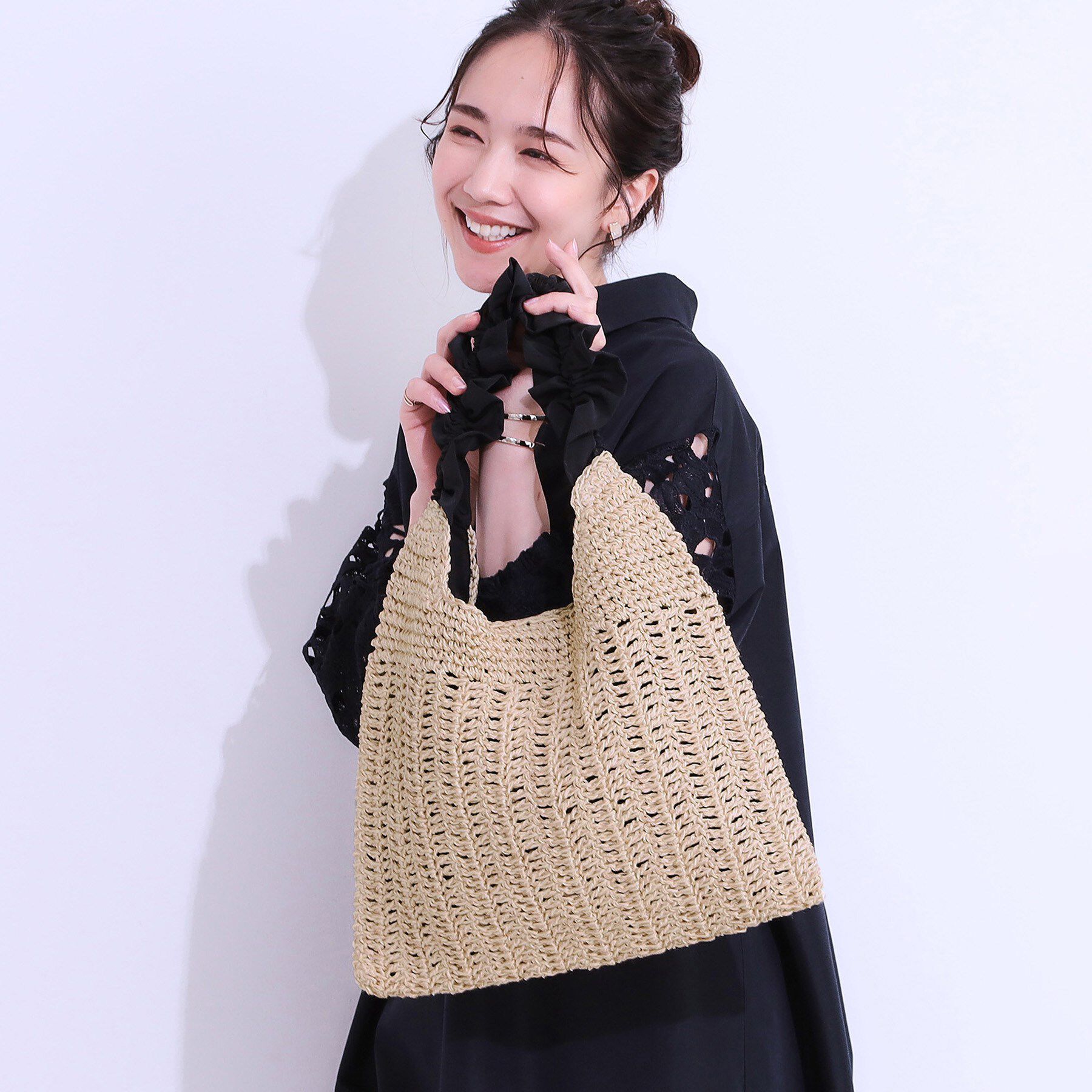 SHOO･LA･RUE「ペーパーフリルトートバッグ」|トートバッグ|ブラック(019)