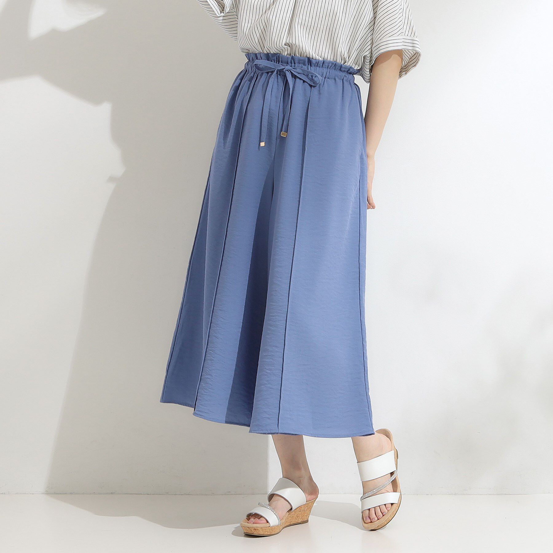 SHOO･LA･RUE「【S-LL/ひんやり】さらっとタッチできれい見え ピンタックスカーチョ」|その他|ブルー(092)