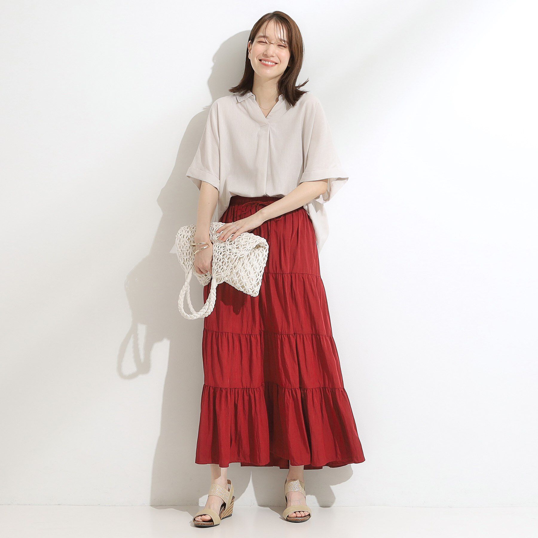 SHOO･LA･RUE「【洗える/S-LL】微光沢で華やかなティアードスカート」|スカート|