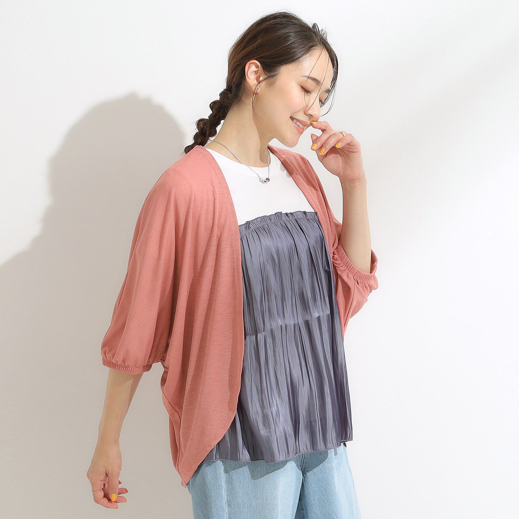 SHOO･LA･RUE「【ひんやり/UV/さらさらタッチ】女性らしさ漂う 5分袖ボレロカーディガン」|カーディガン|