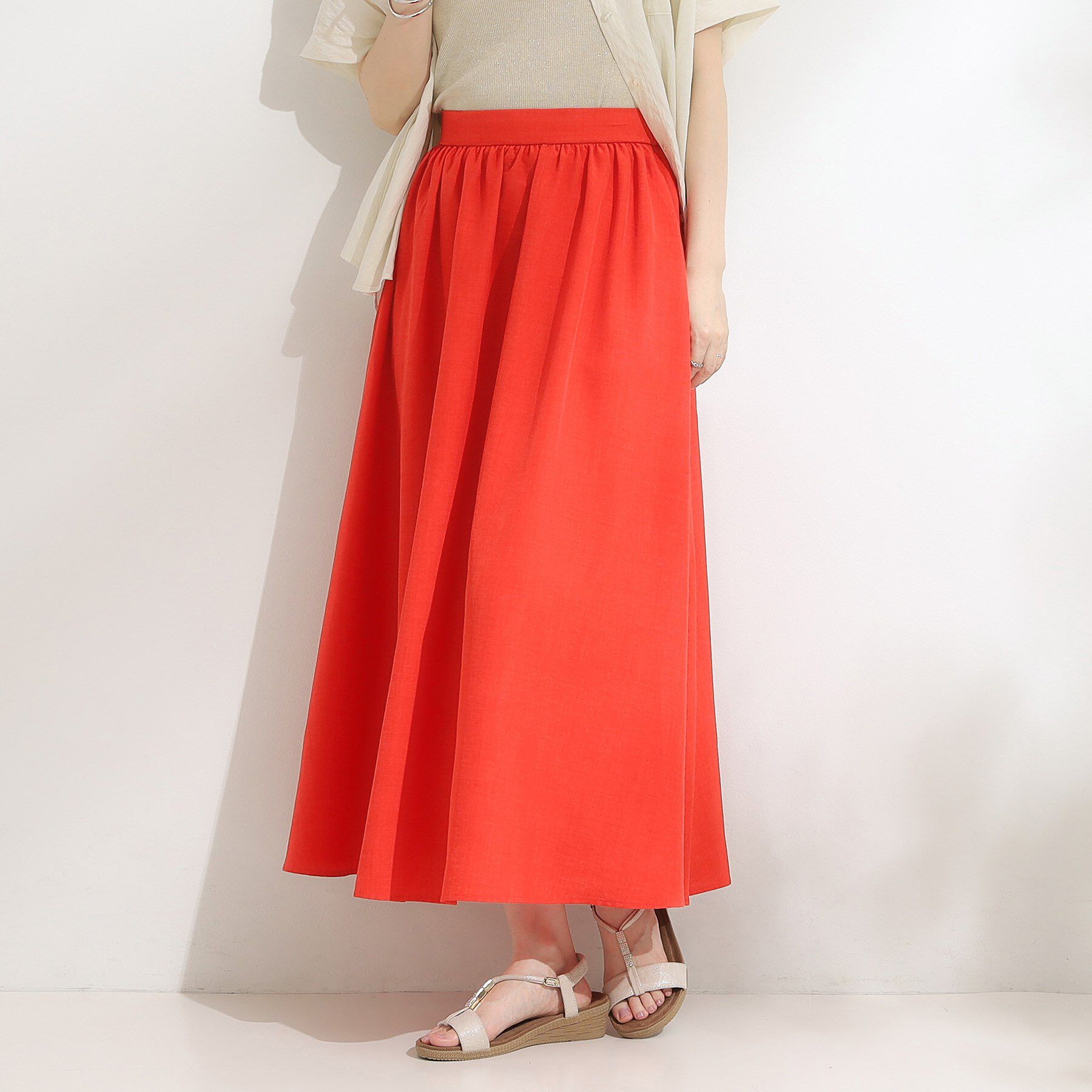 SHOO･LA･RUE「【高レビュー/着丈選べる】華やかさをプラスする アソートロングスカート」|スカート|レッド(062)