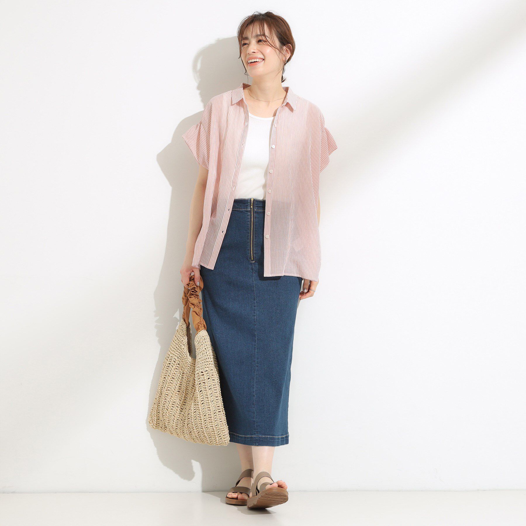 SHOO･LA･RUE「【S-LL】さらシャリコットン 上品なシアー感のフロントボタンシャツ」|シャツ・ブラウス|