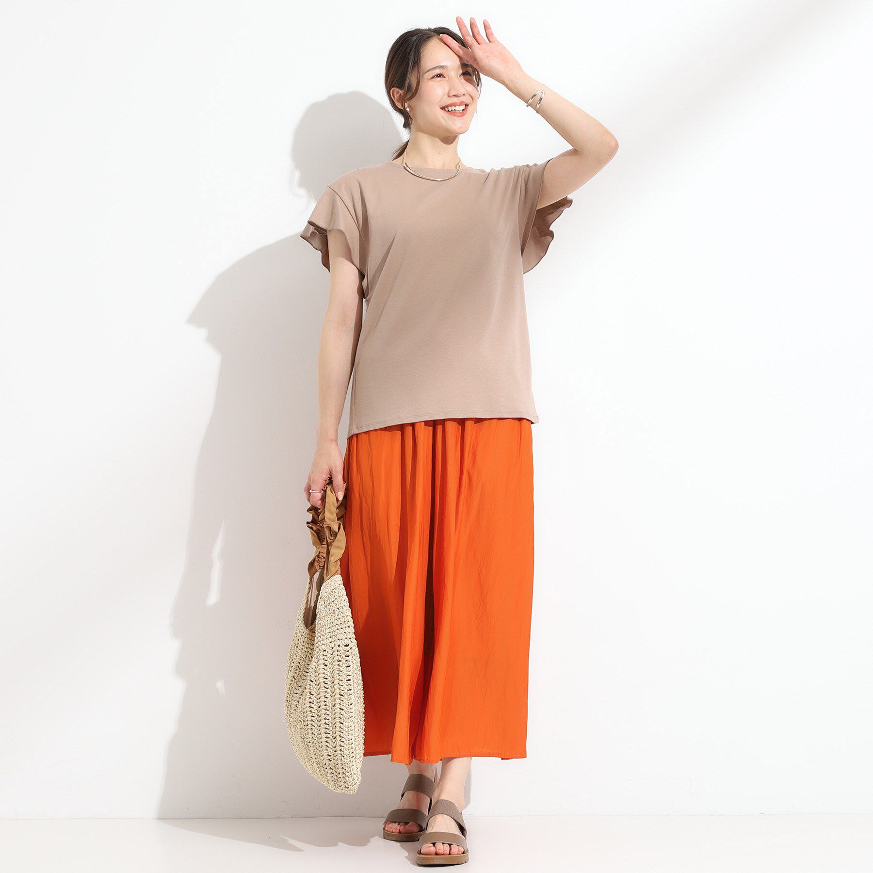 SHOO･LA･RUE「【汗ジミ防止/ひんやり/UV】フリルスリーブTシャツ」|Tシャツ・カットソー|