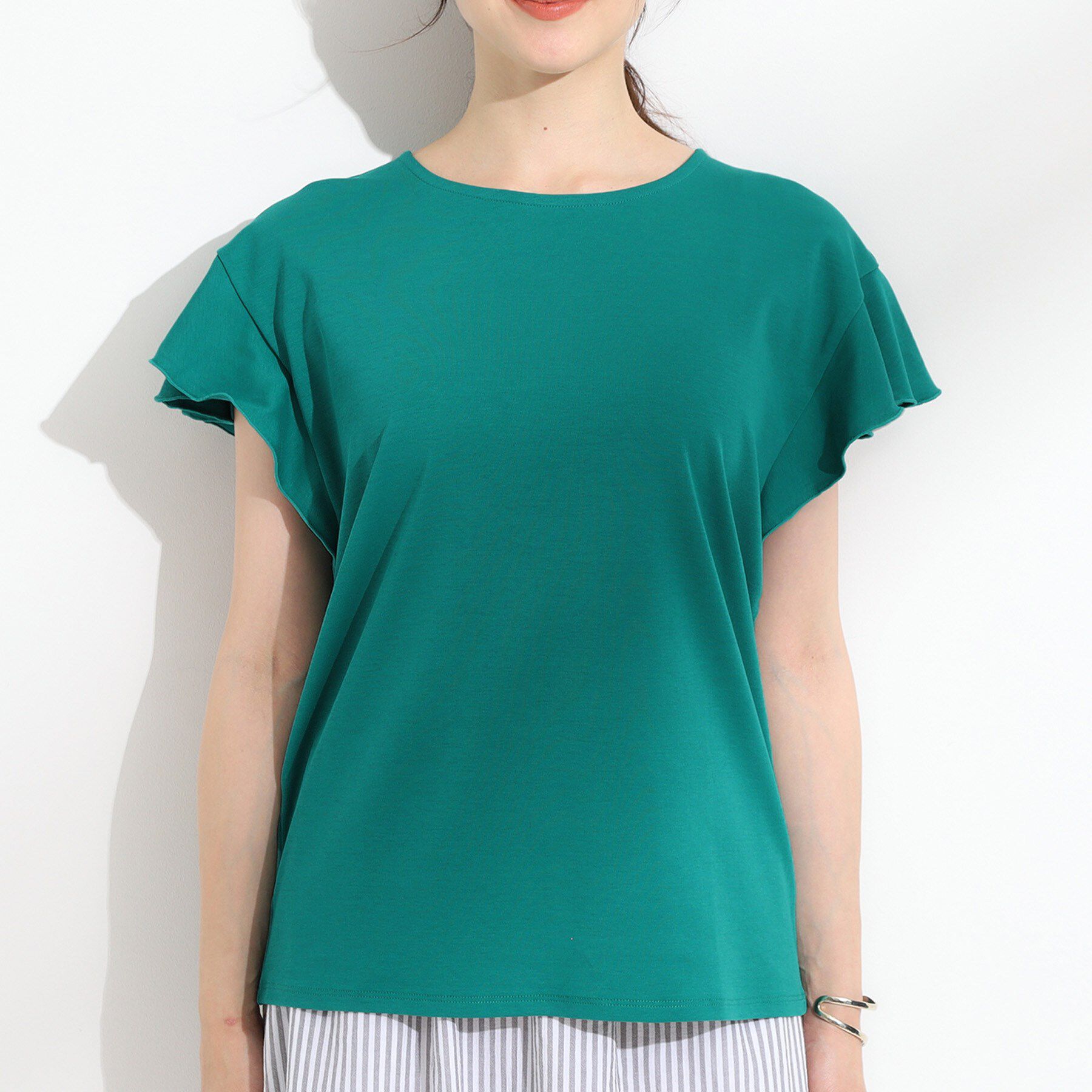 SHOO･LA･RUE「【汗ジミ防止/ひんやり/UV】フリルスリーブTシャツ」|Tシャツ・カットソー|
