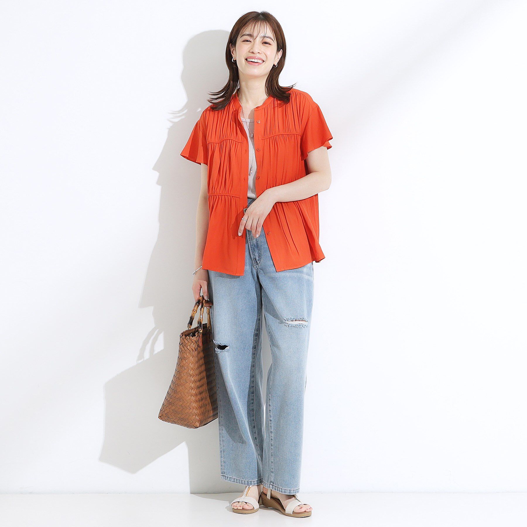 SHOO･LA･RUE「【洗える/S-LL】一枚で着映え ティアード風 ギャザーブラウス」|シャツ・ブラウス|