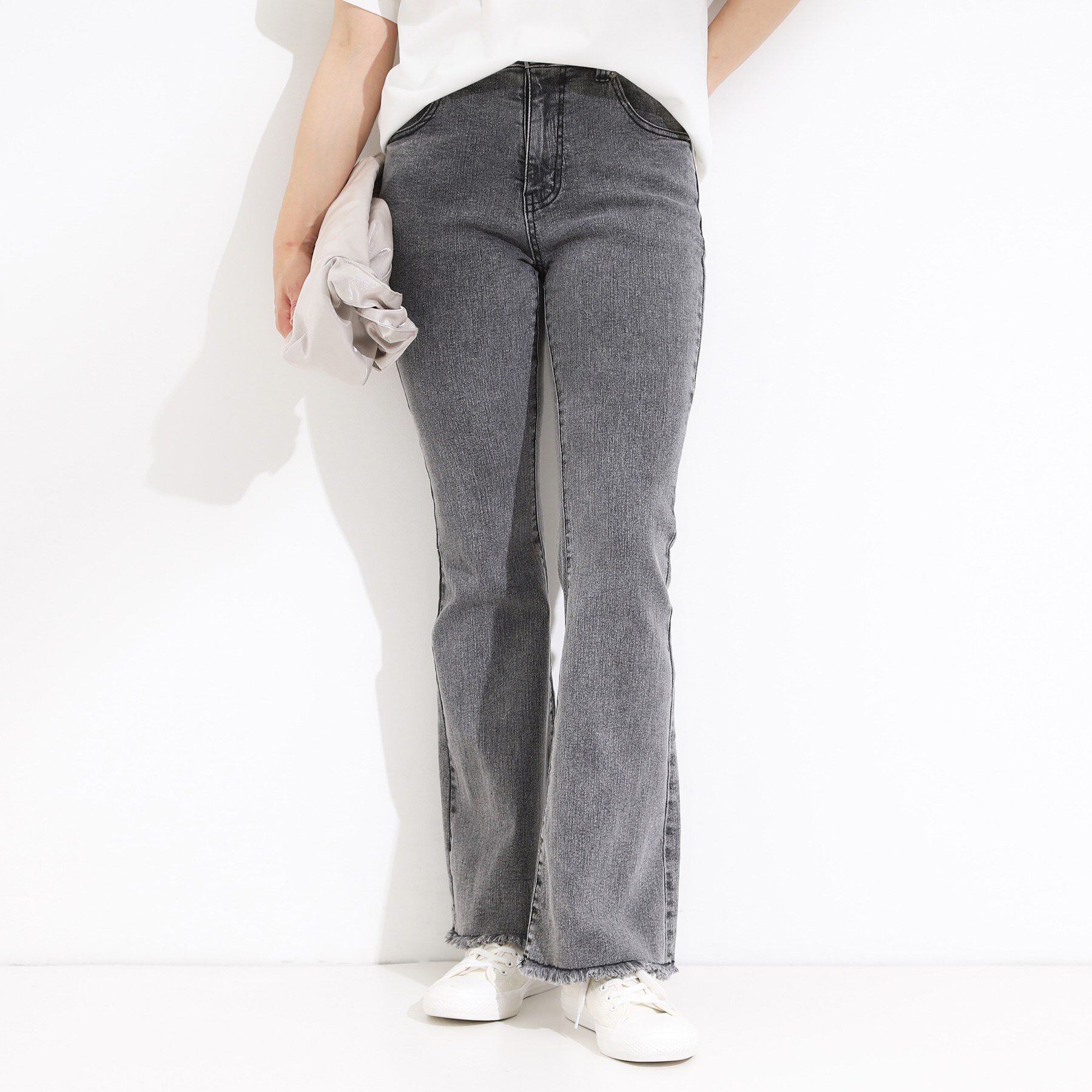 SHOO･LA･RUE「【ひんやり/S-LL】ストレッチフレアデニム」|デニム|