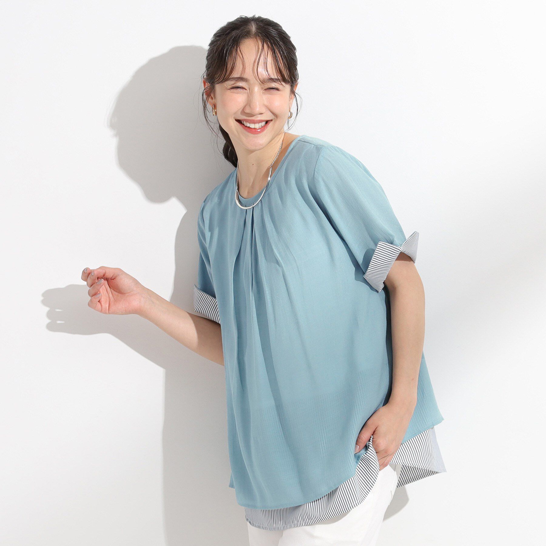 SHOO･LA･RUE「【洗える/S-LL】着るだけでコーデが決まる 裾レイヤードトップス」|Tシャツ・カットソー|