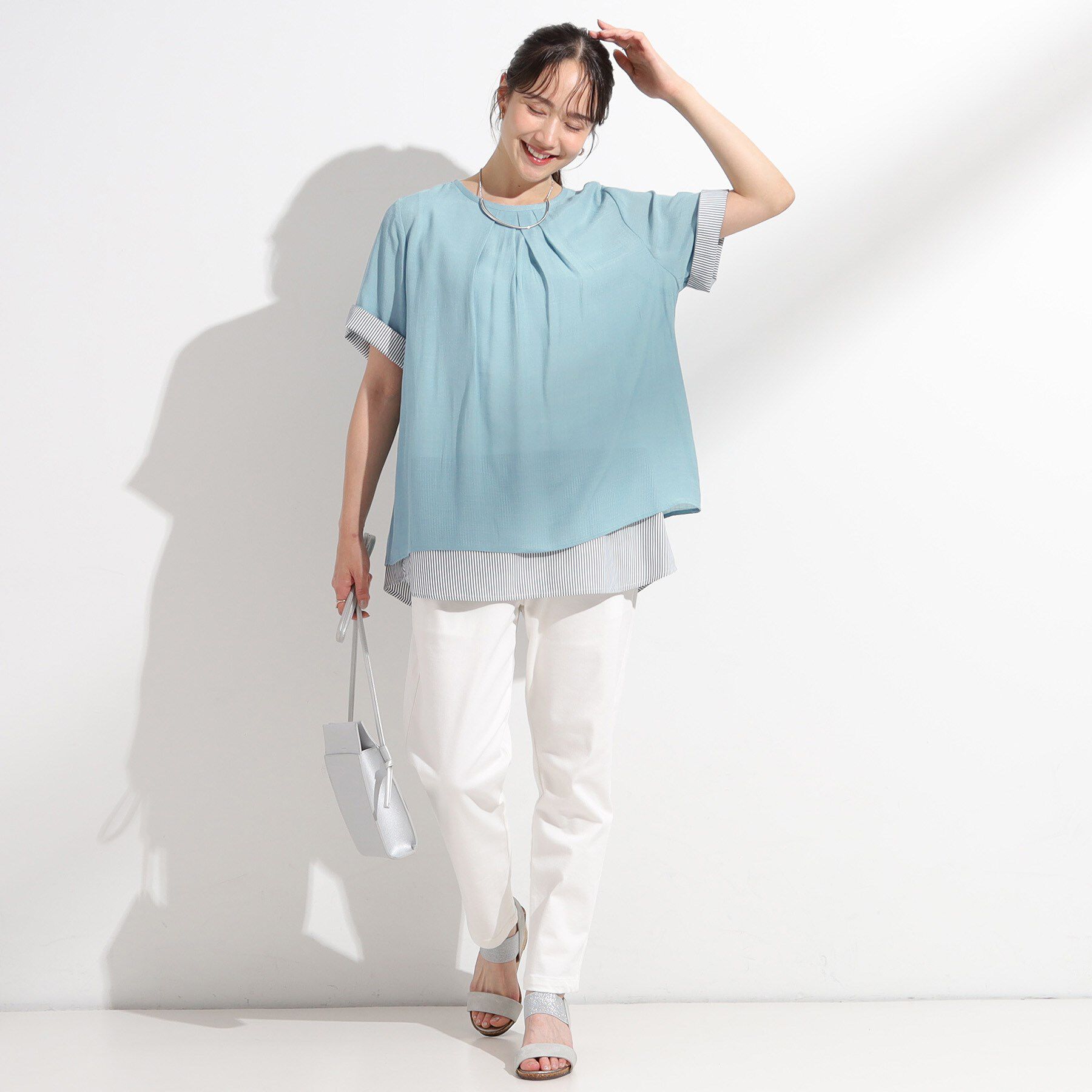 SHOO･LA･RUE「【洗える/S-LL】着るだけでコーデが決まる 裾レイヤードトップス」|Tシャツ・カットソー|