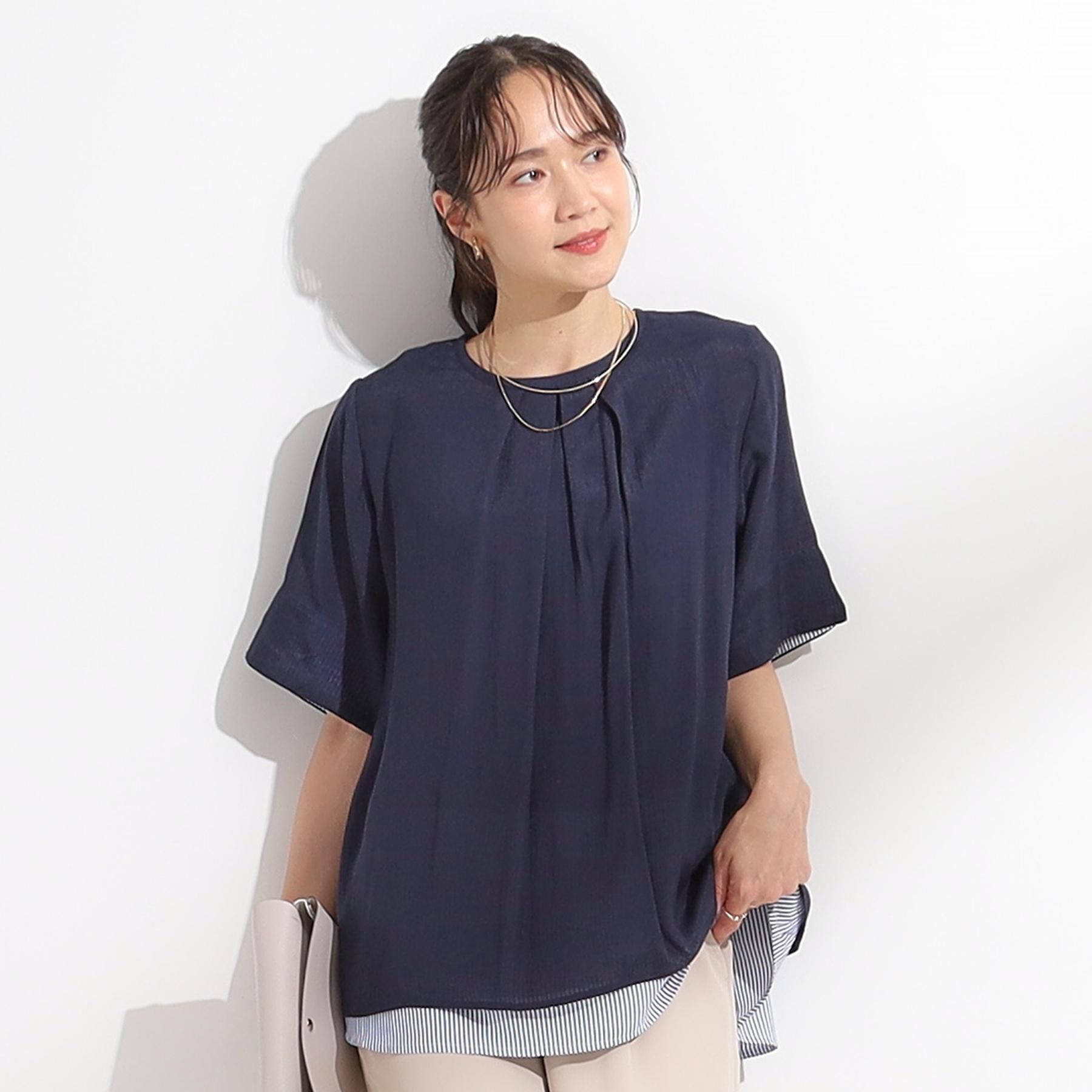 SHOO･LA･RUE「【洗える/S-LL】着るだけでコーデが決まる 裾レイヤードトップス」|Tシャツ・カットソー|