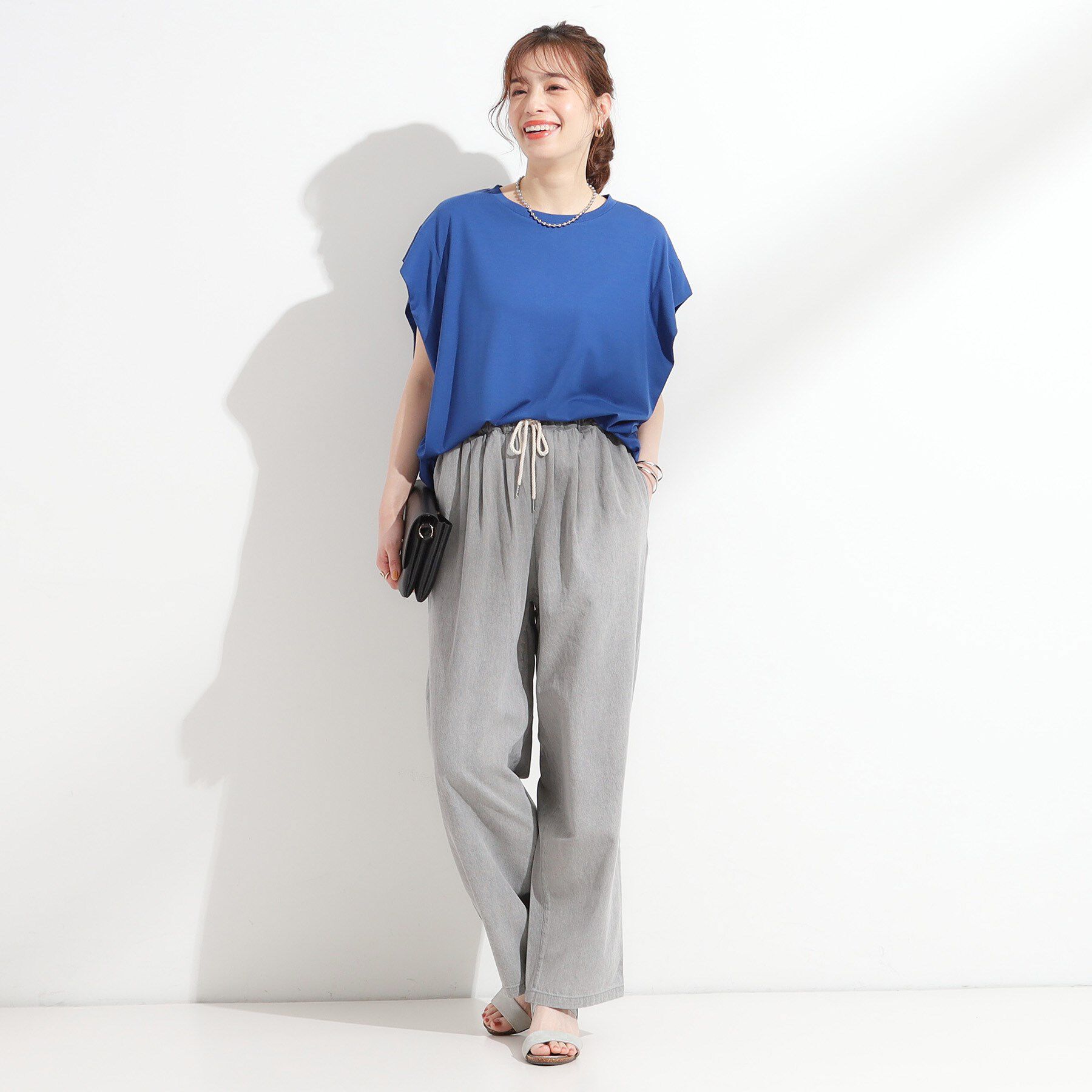 SHOO･LA･RUE「【S-LL/ひんやり/UV】二の腕をきれいにカバー ショルダータックトップス」|Tシャツ・カットソー|