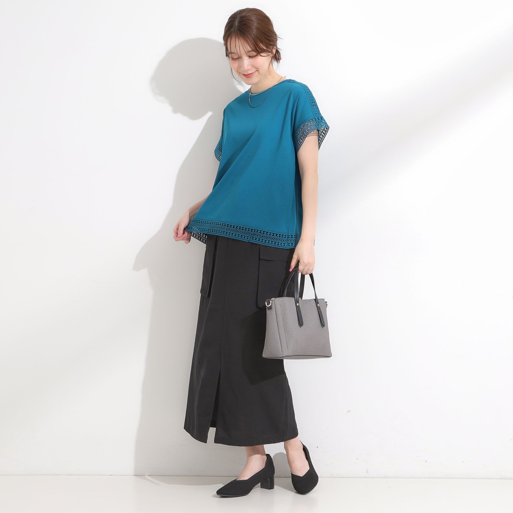 SHOO･LA･RUE「【S-LL/ひんやり】インせず決まる 楽してきれいなレース付きトップス」|Tシャツ・カットソー|