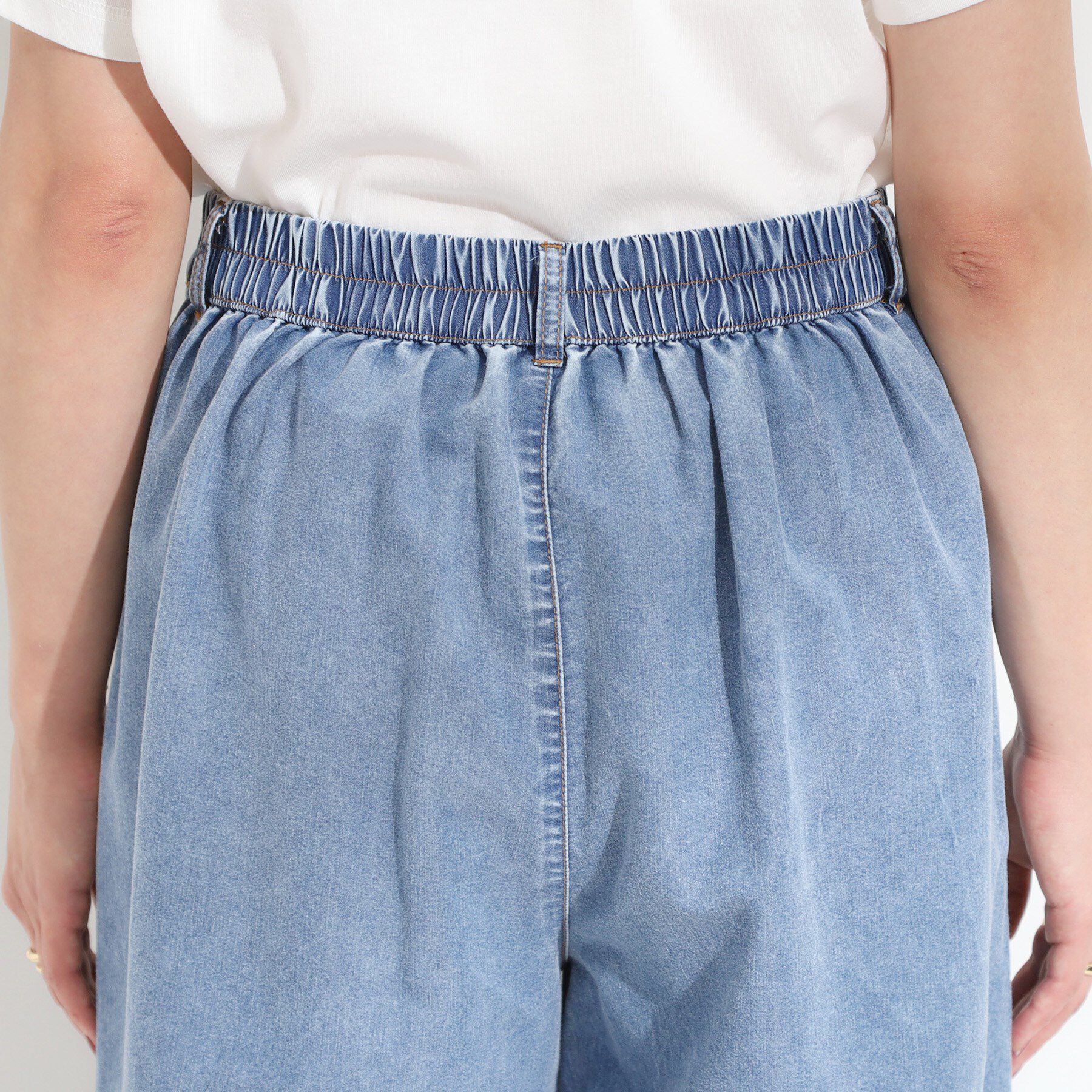 SHOO･LA･RUE「【セットアップ可/S-LL】リボン付き イージーワイドデニムパンツ」|デニム|